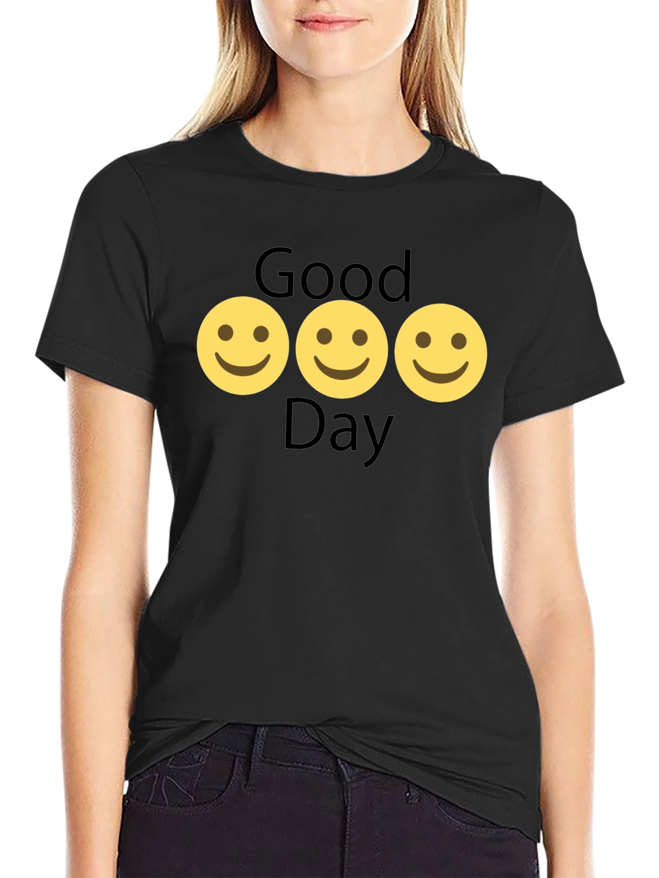 Good Day Smiley Face Black T-Shirt