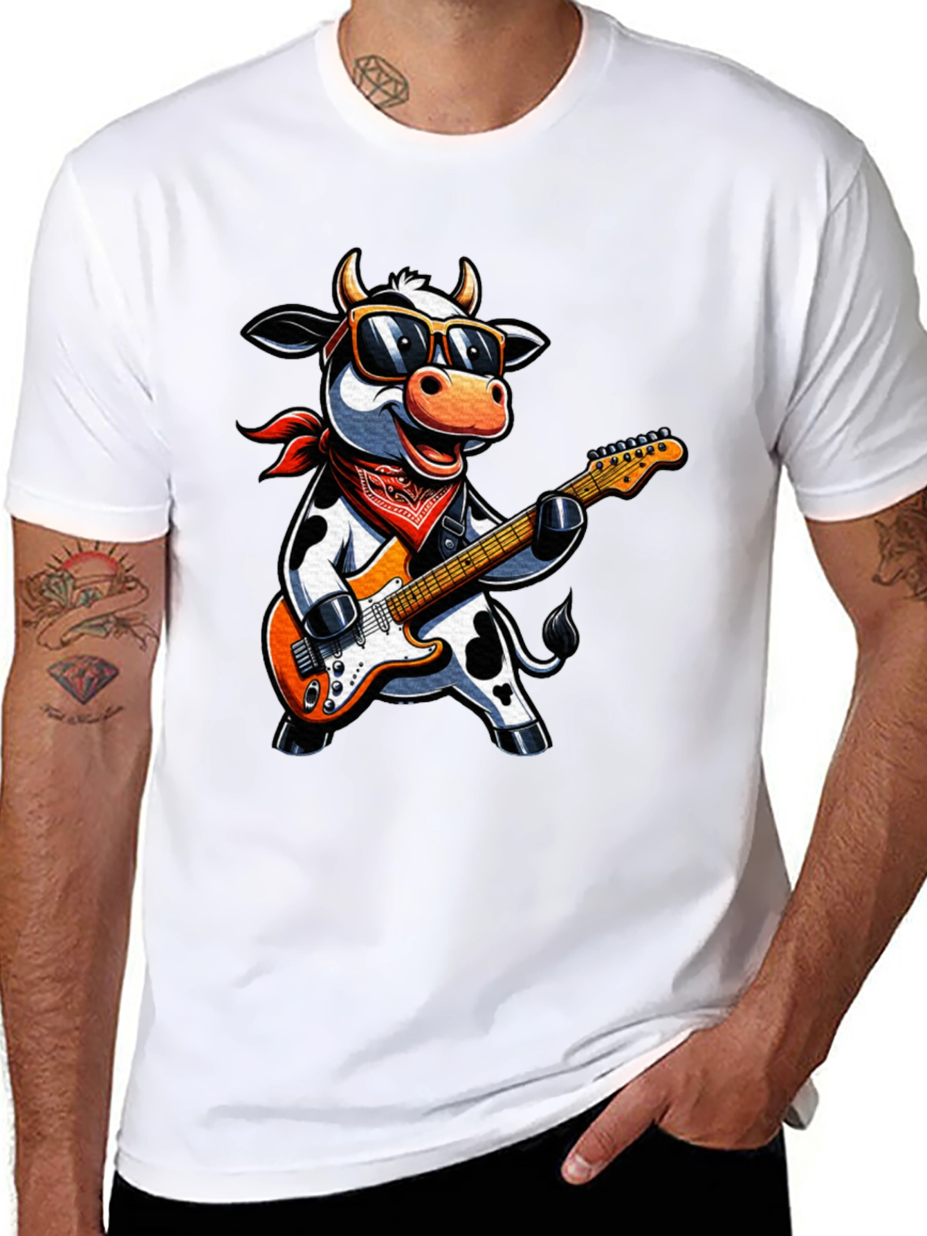 Cool Cow Guitarist Graphic Tee - Rock On!