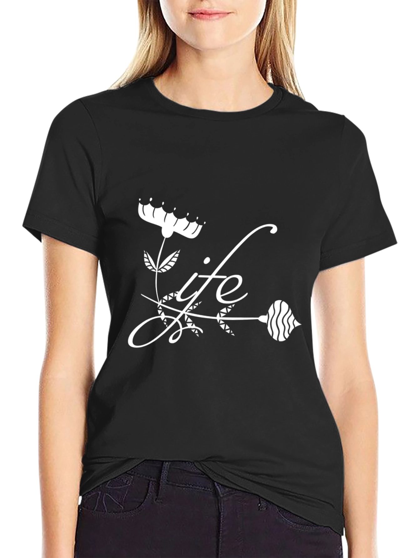 Life Floral Graphic Black T-Shirt