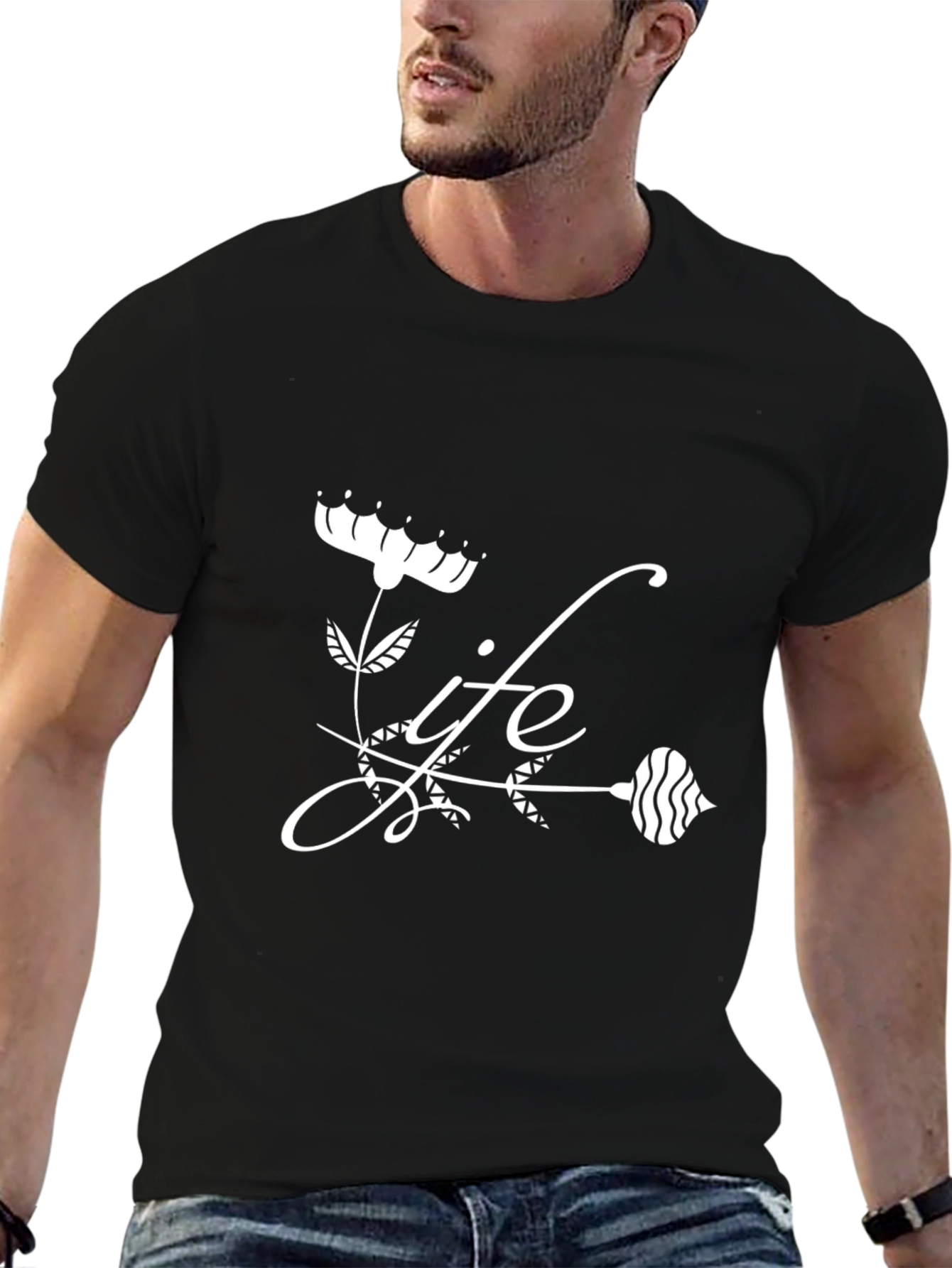 Life Floral Graphic Black T-Shirt