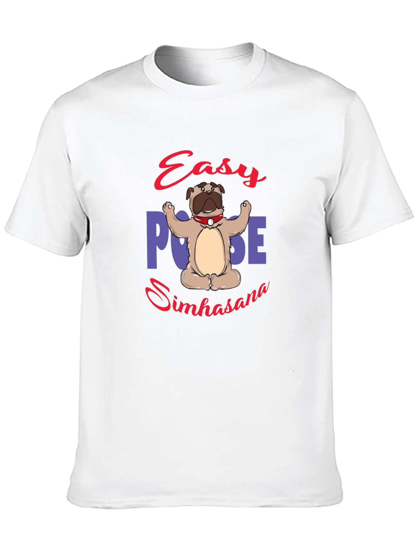 Yoga Pug Black T-Shirt - Easy Pose Simhasana