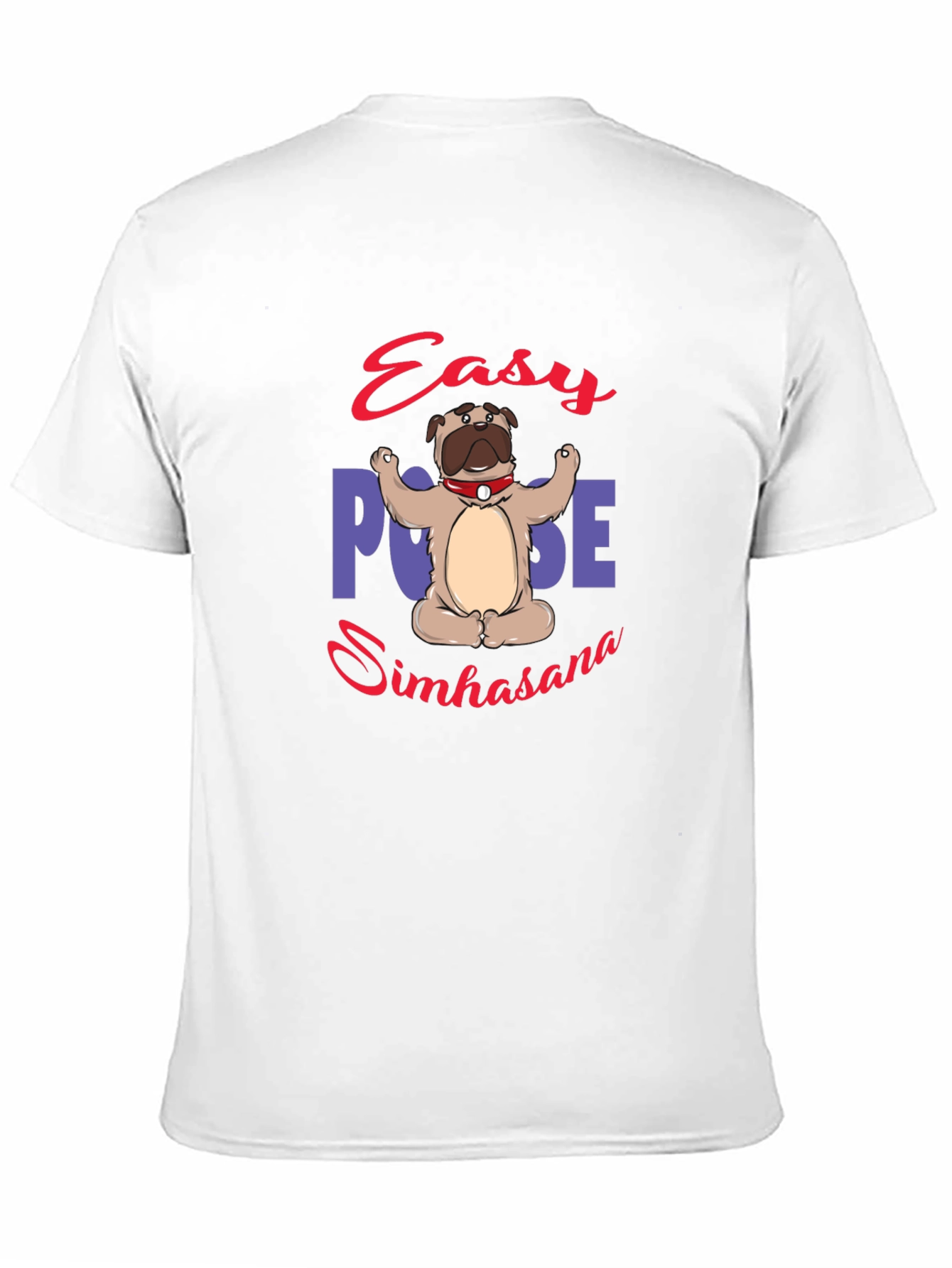 Yoga Pug Black T-Shirt - Easy Pose Simhasana