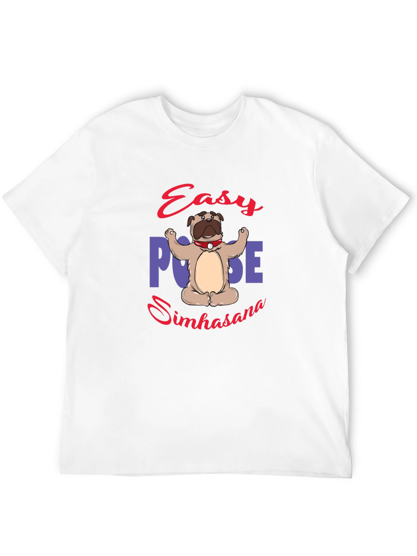 Yoga Pug Black T-Shirt - Easy Pose Simhasana