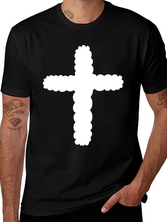 Mens Black T-Shirt with White Cross Design