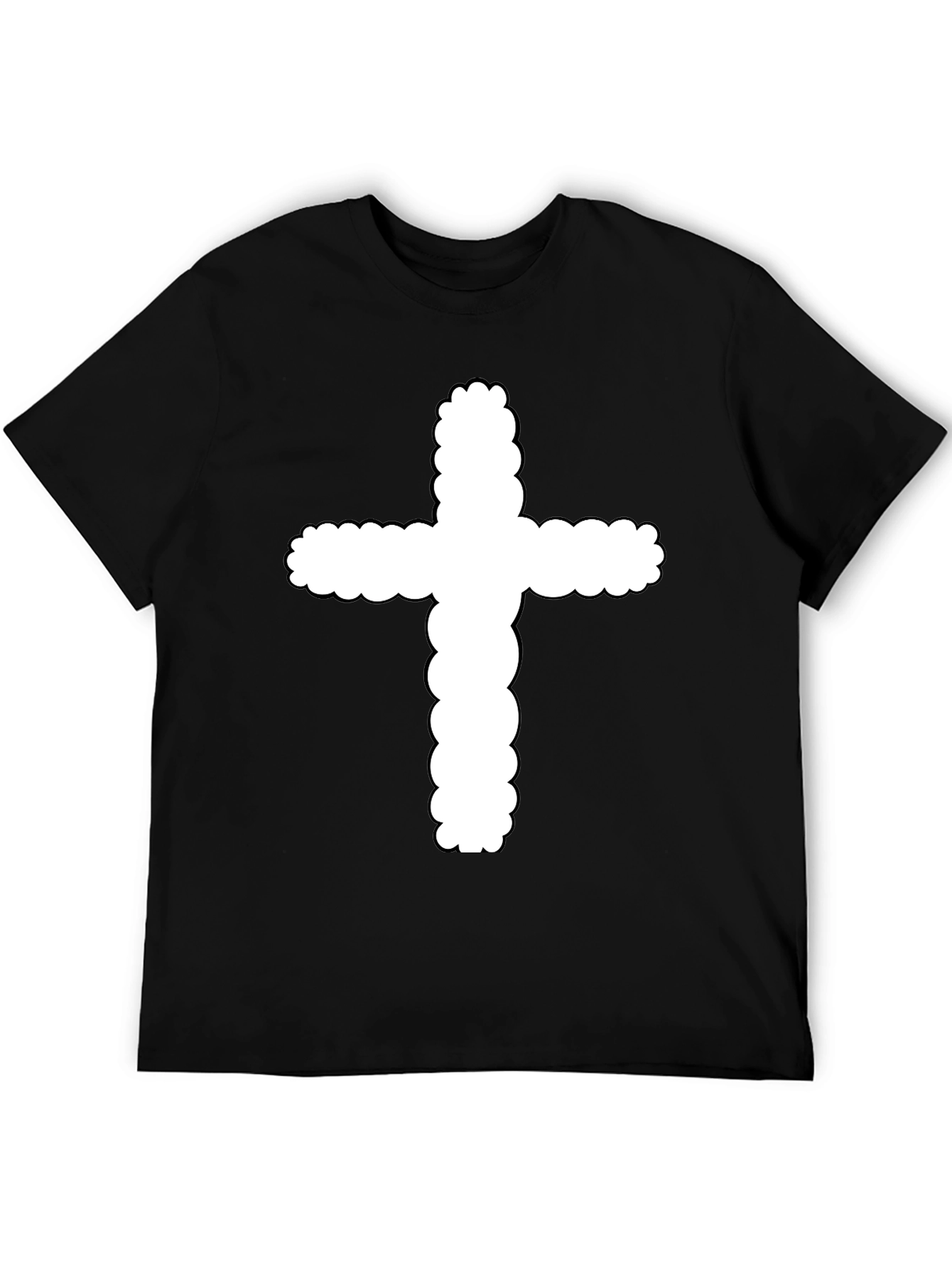Mens Black T-Shirt with White Cross Design