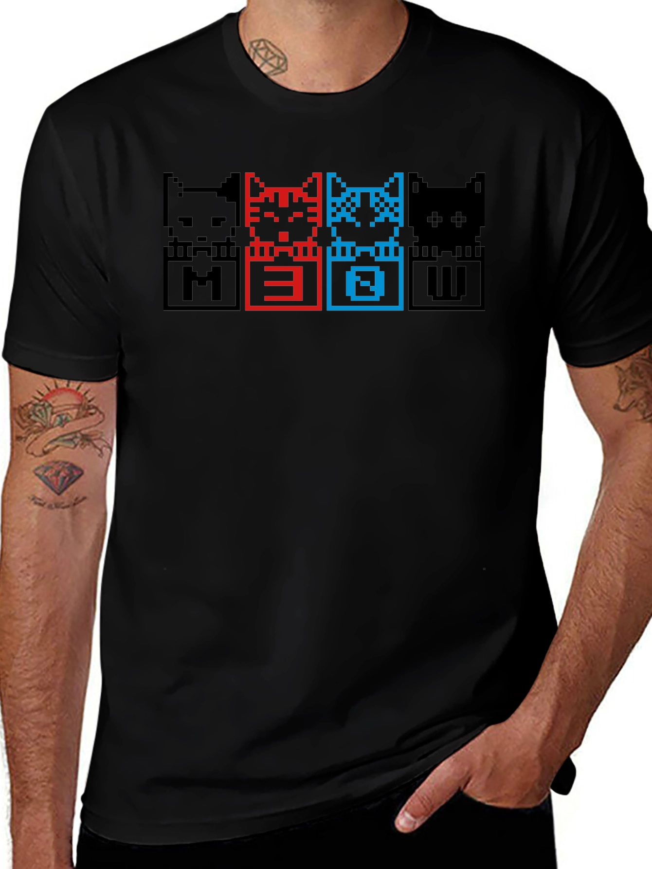 Pixel Cat Meow T-Shirt - Black