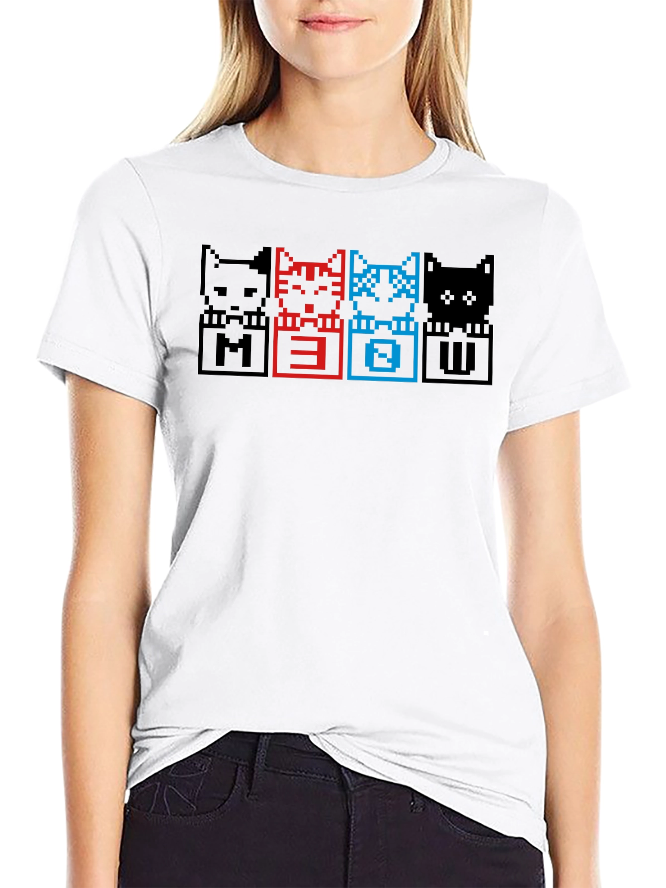 Pixel Cat Meow T-Shirt - Black