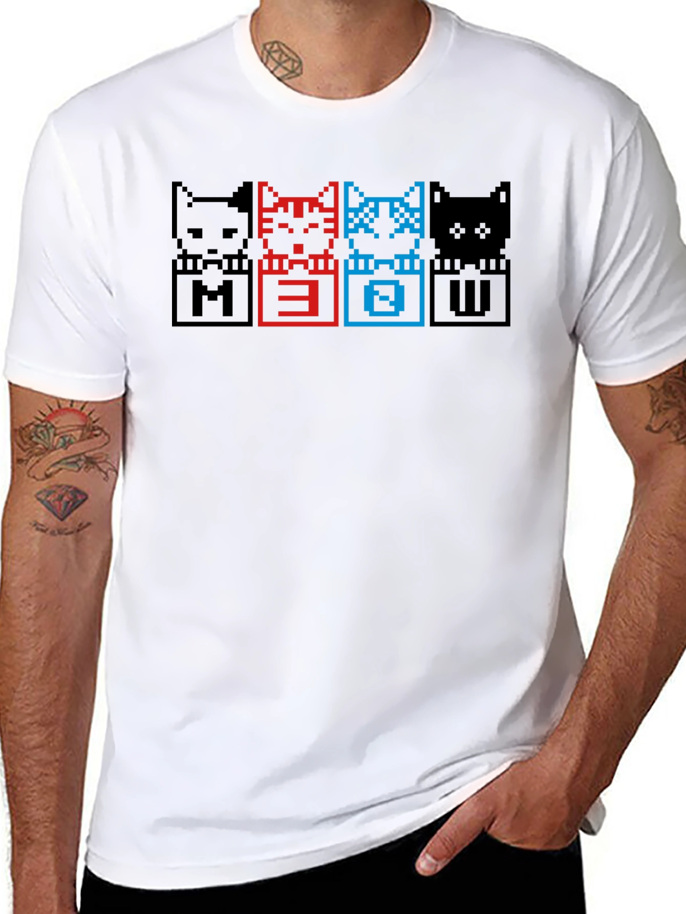 Pixel Cat Meow T-Shirt - Black