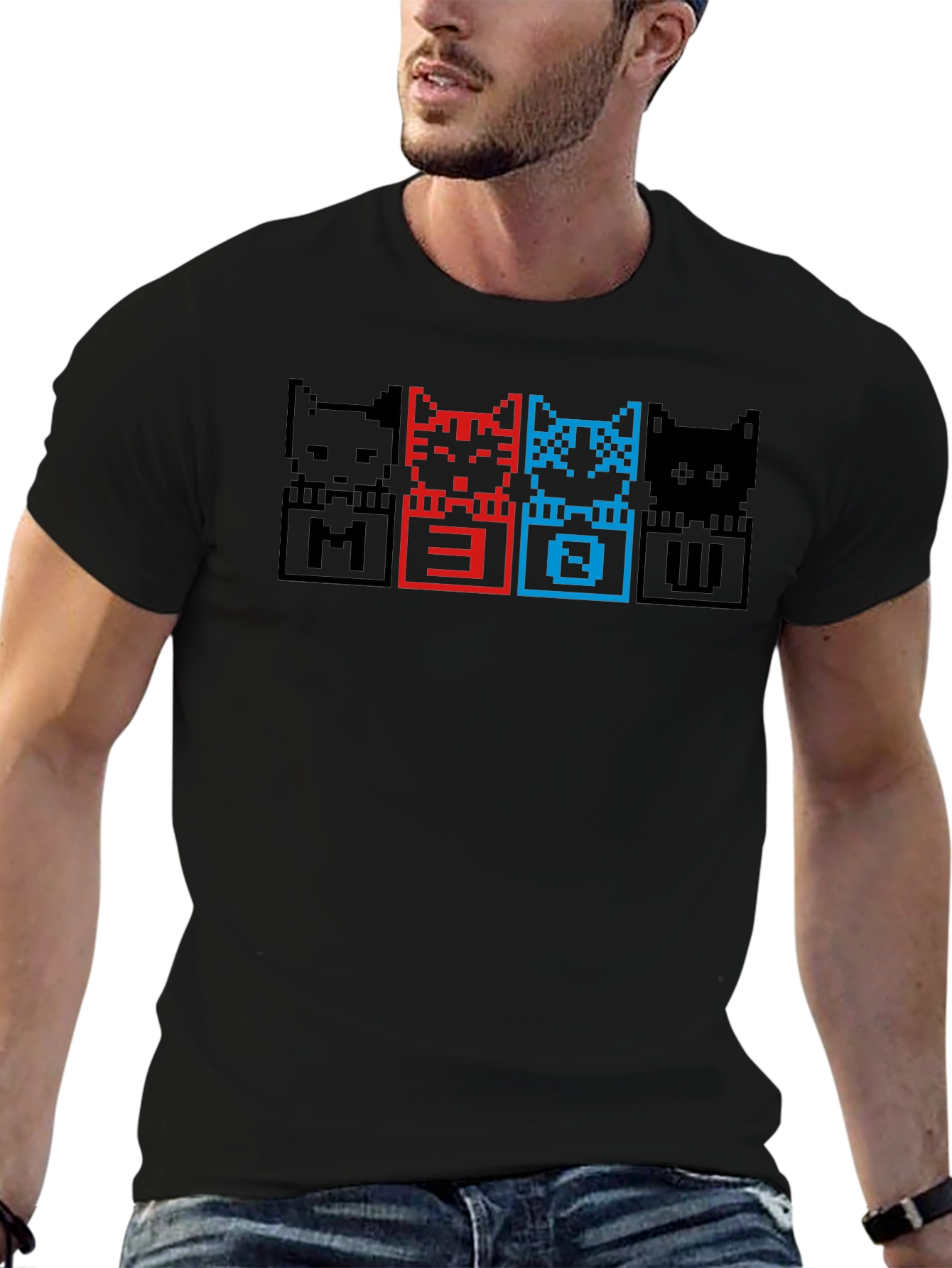 Pixel Cat Meow T-Shirt - Black