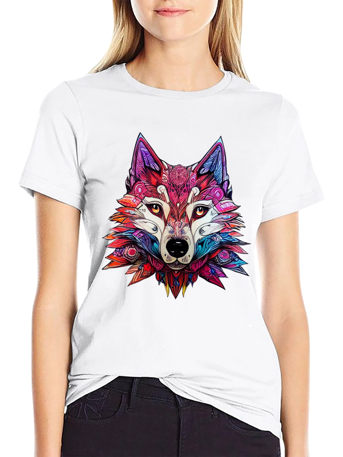 Vibrant Wolf Graphic Tee - Stylish Animal Print Shirt