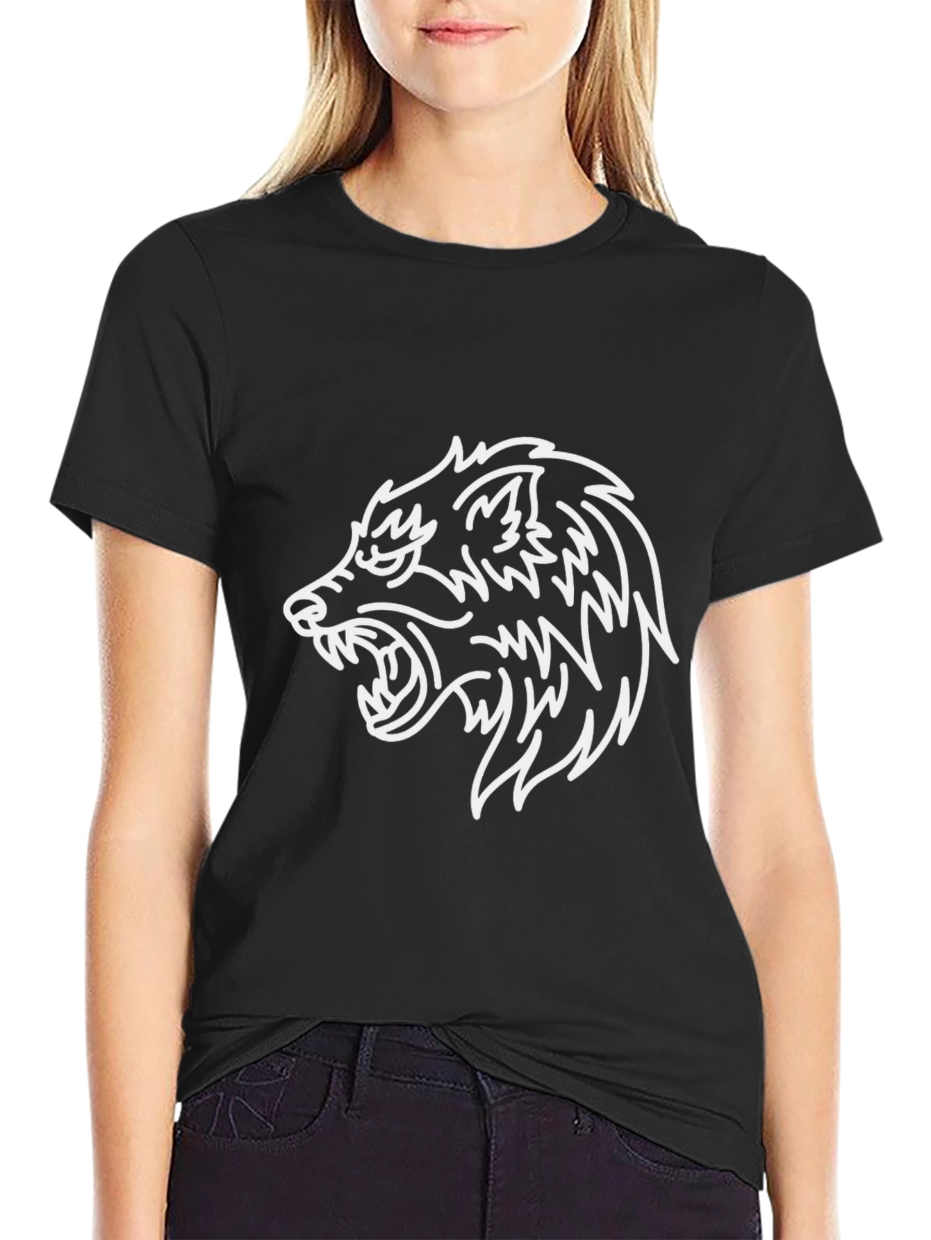 Black T-Shirt with Wolf Graphic
