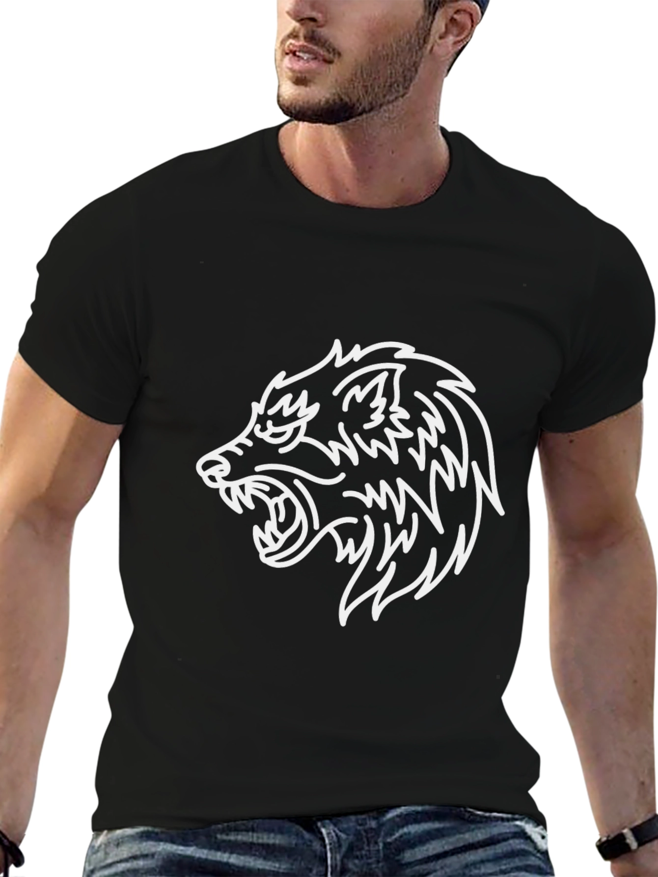 Black T-Shirt with Wolf Graphic