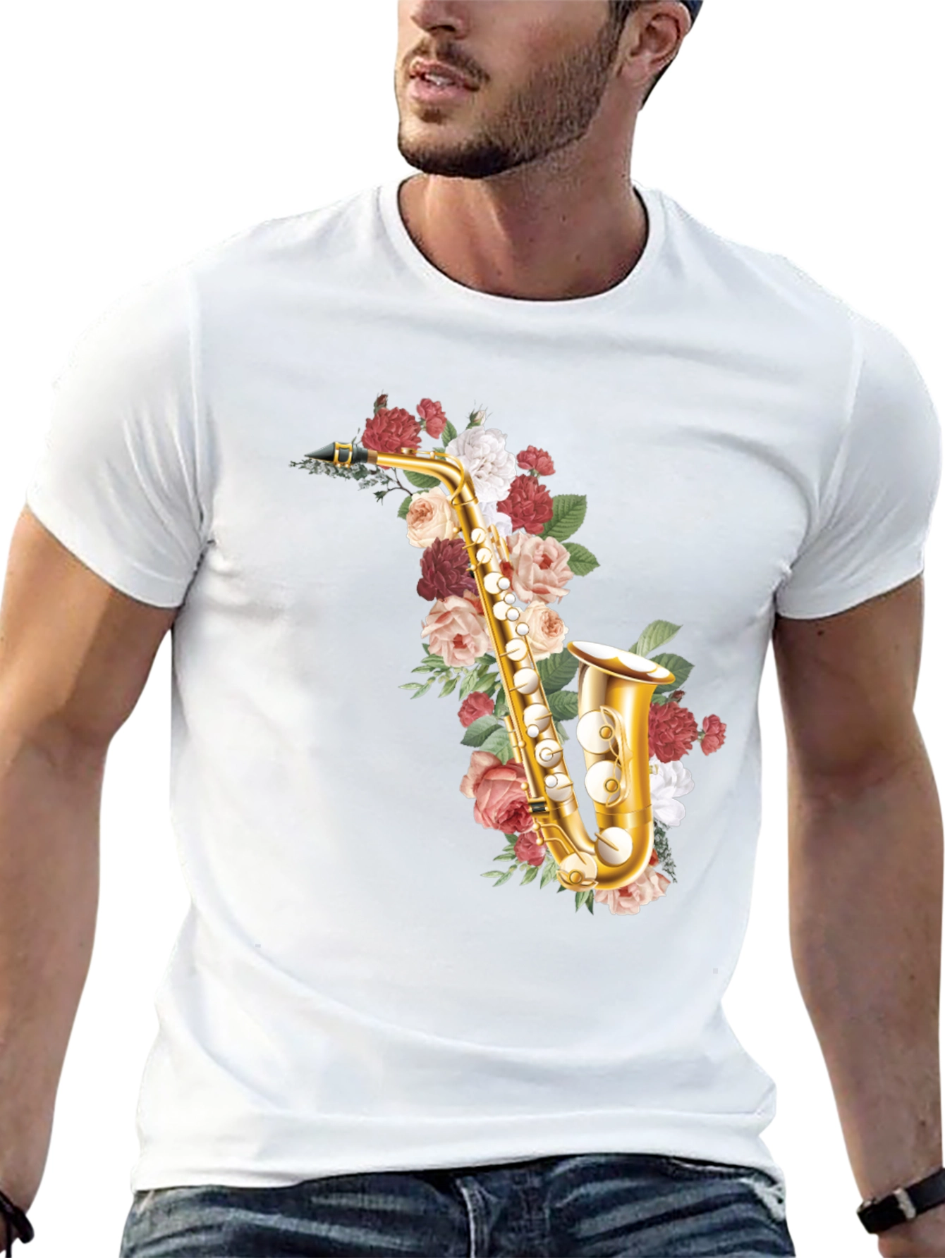 Floral Saxophone Graphic Tee - Musical Style