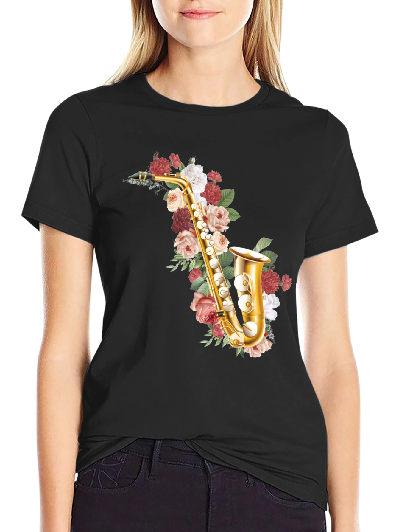Floral Saxophone Graphic Tee - Musical Style