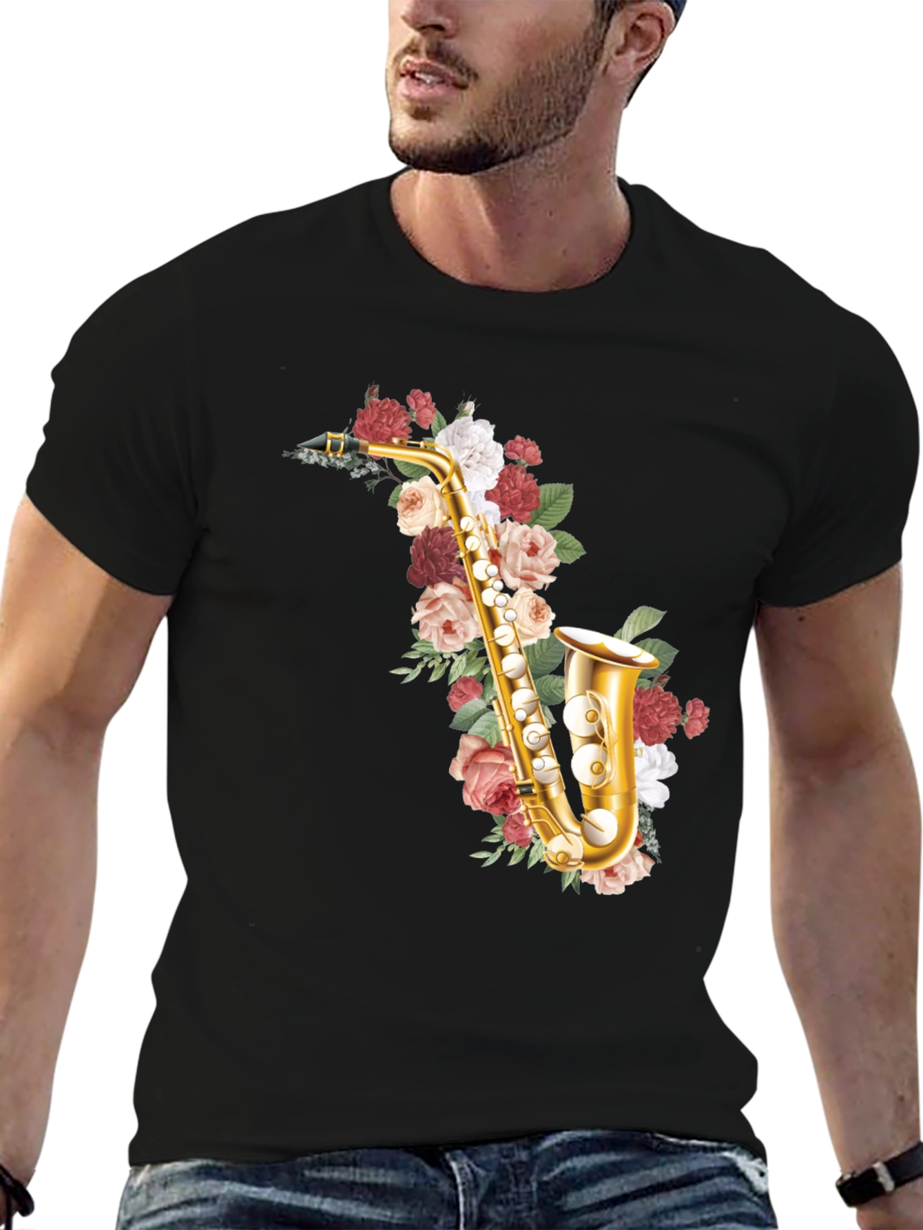 Floral Saxophone Graphic Tee - Musical Style