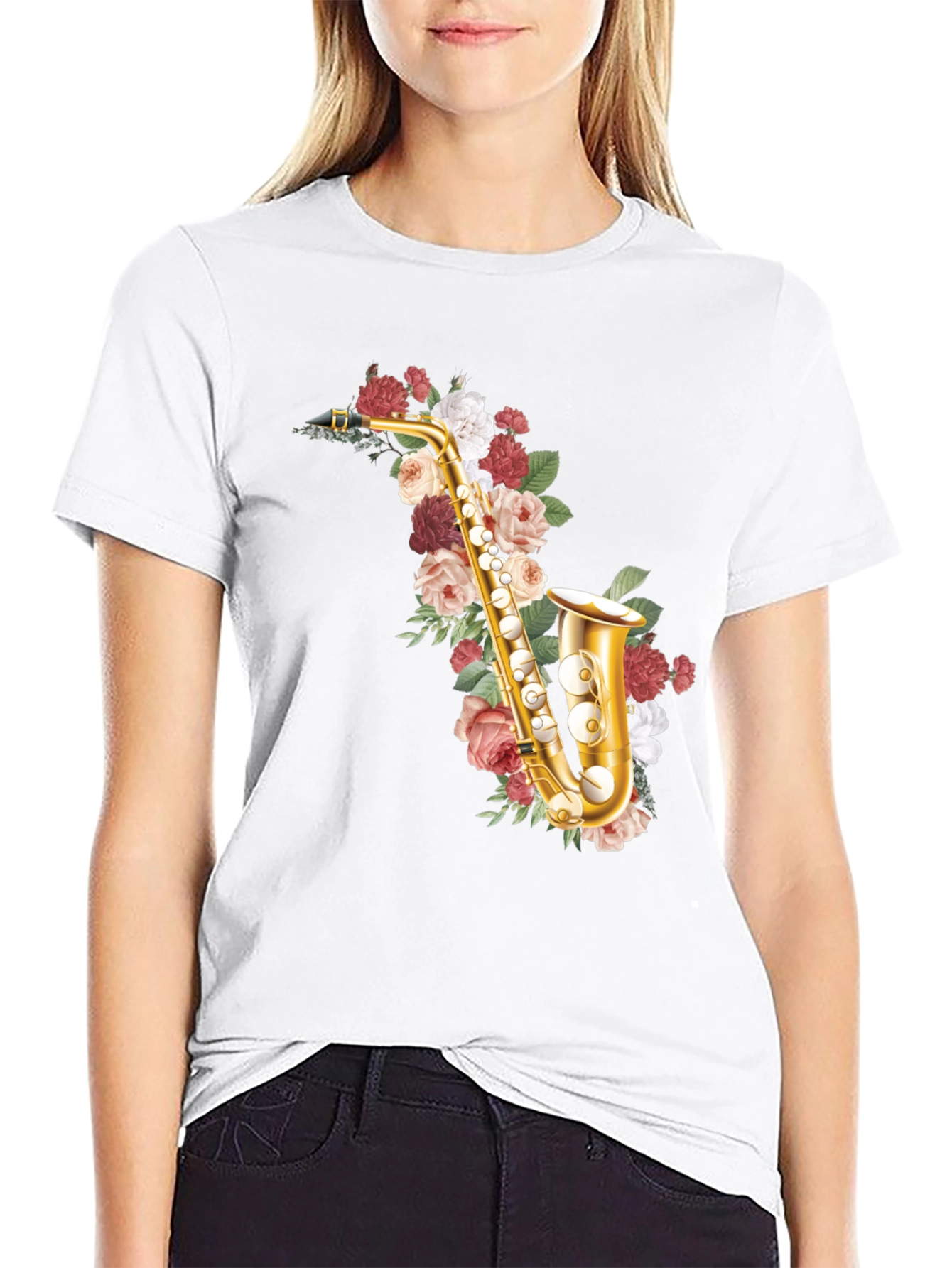Floral Saxophone Graphic Tee - Musical Style