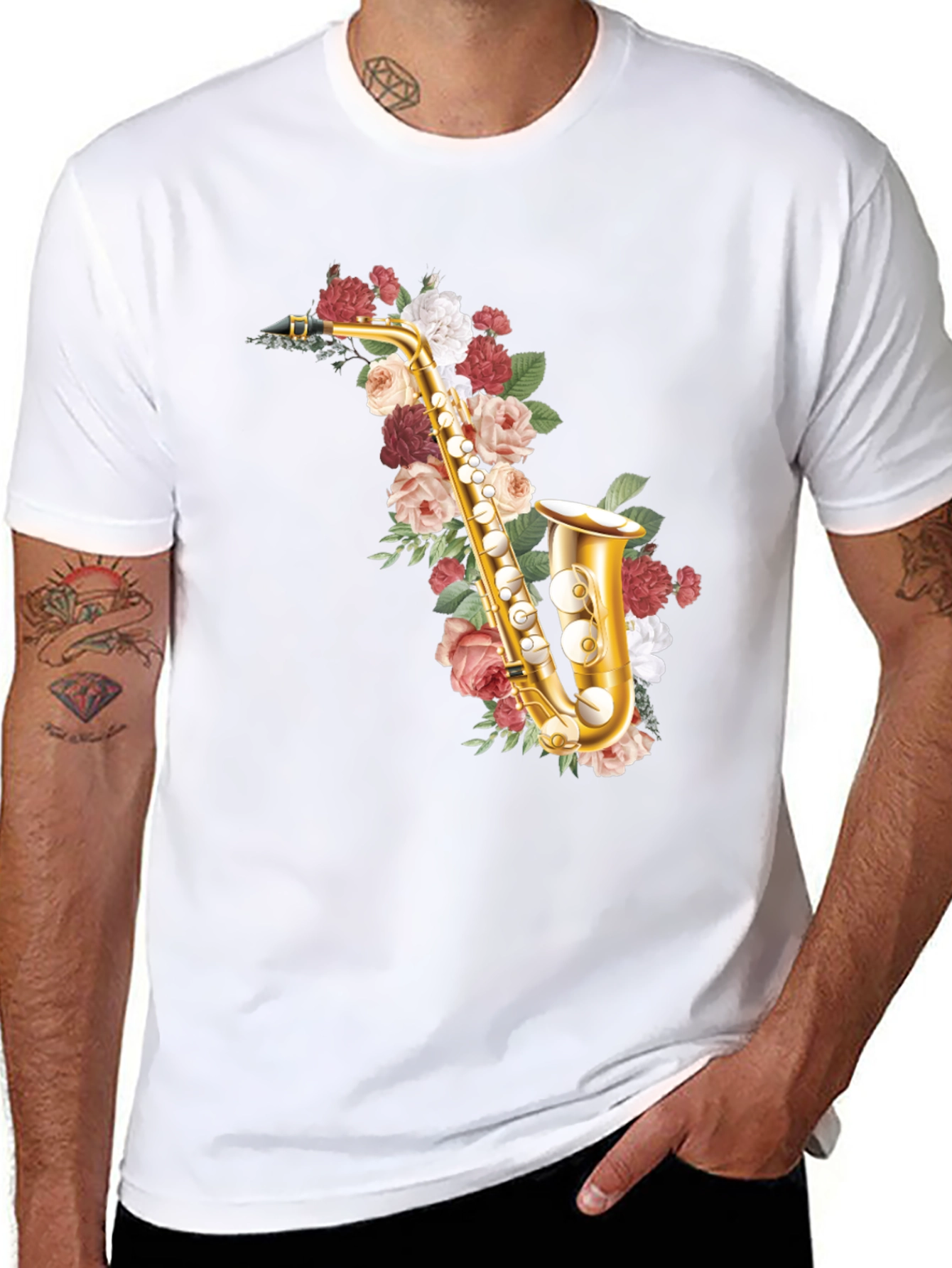 Floral Saxophone Graphic Tee - Musical Style