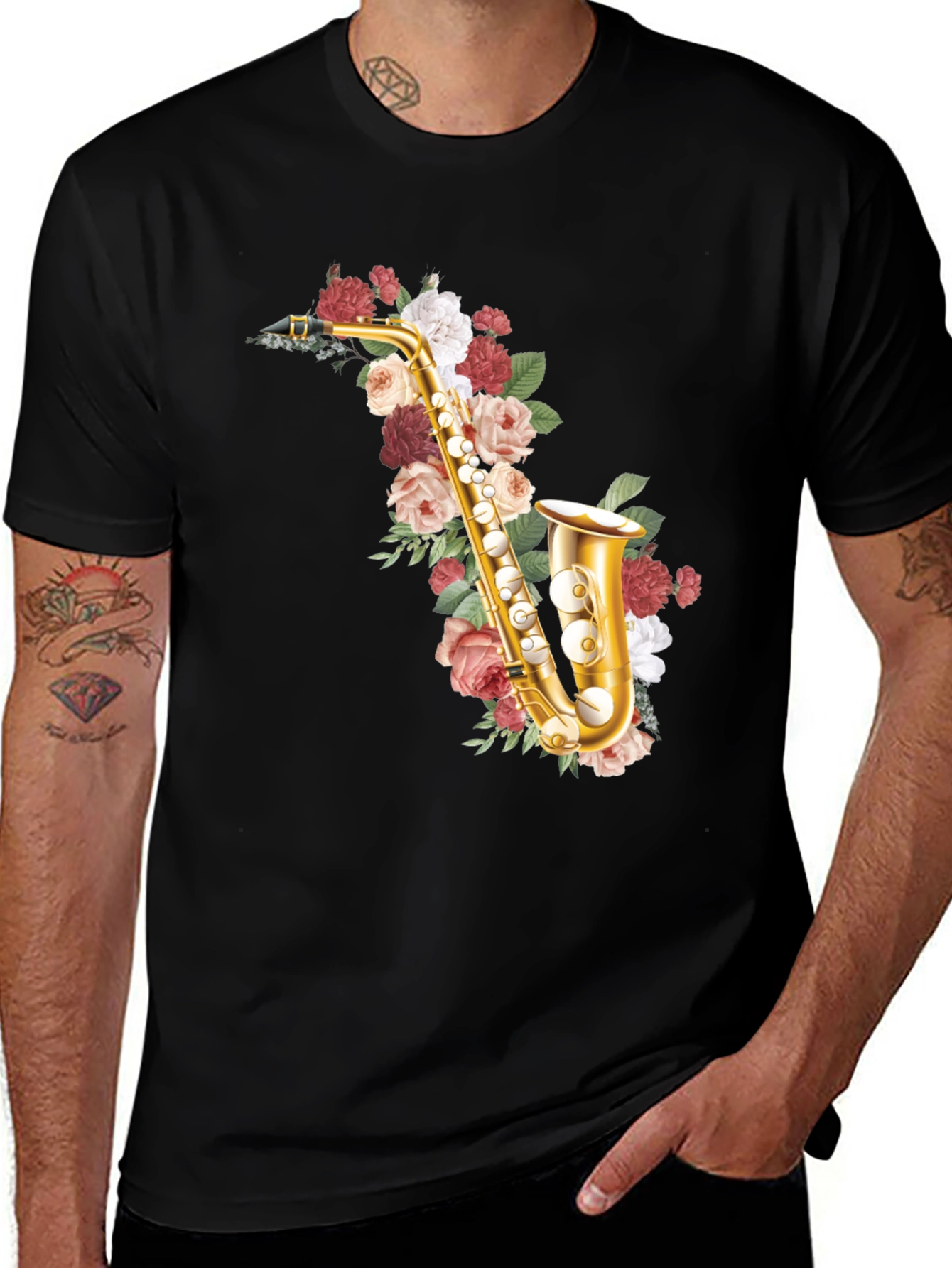 Floral Saxophone Graphic Tee - Musical Style