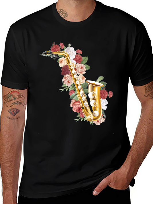 Floral Saxophone Graphic Tee - Musical Style