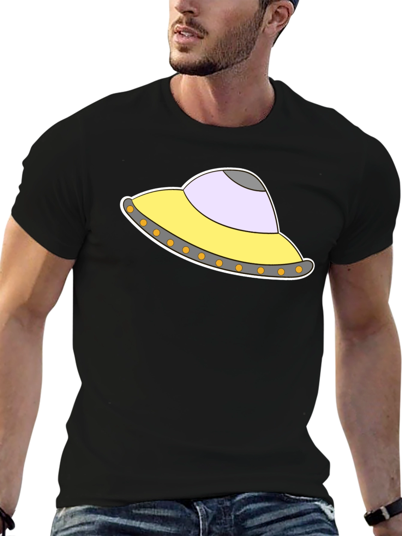 UFO Graphic Tee - Black Cotton Blend T-Shirt