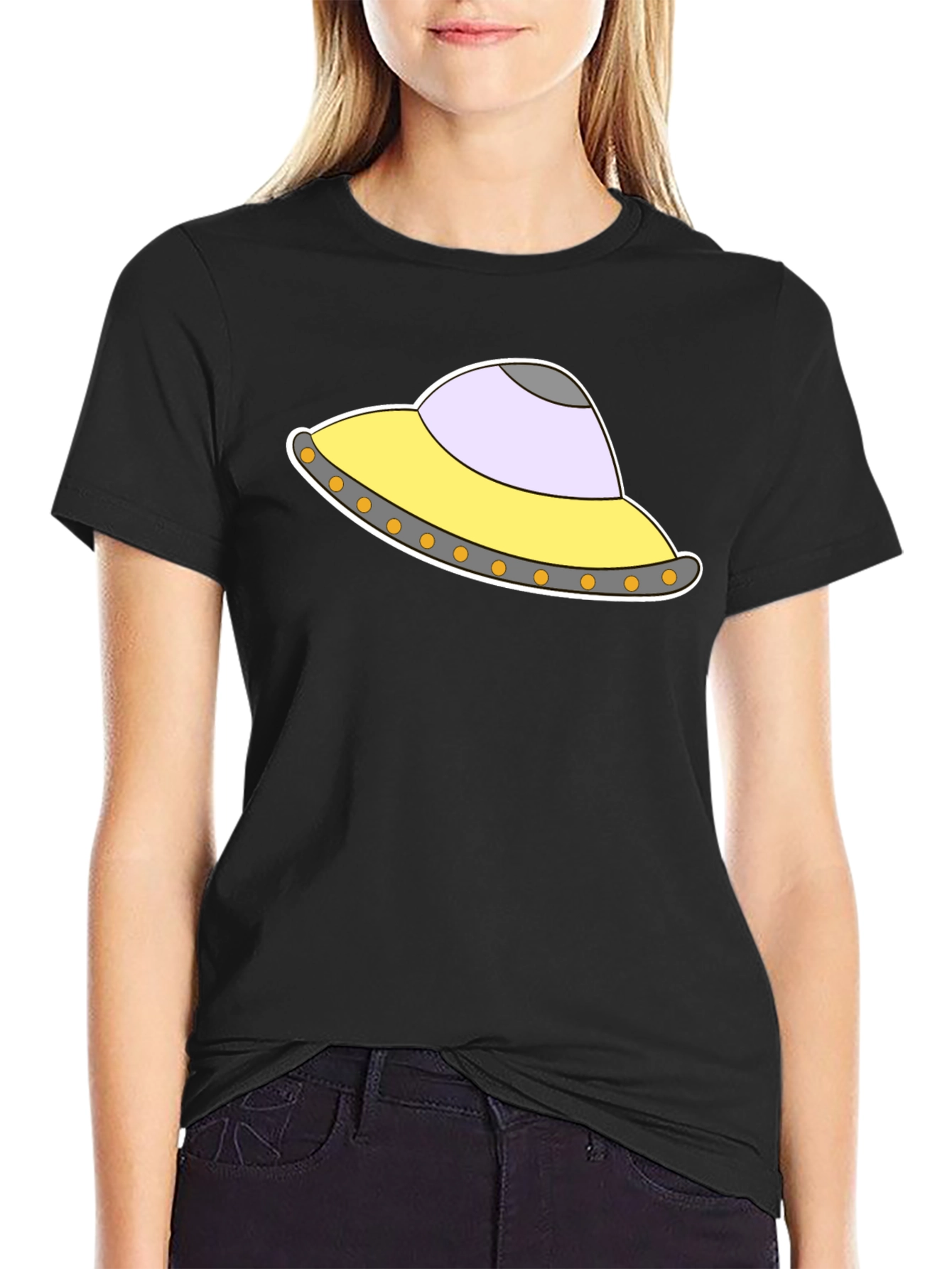 UFO Graphic Tee - Black Cotton Blend T-Shirt