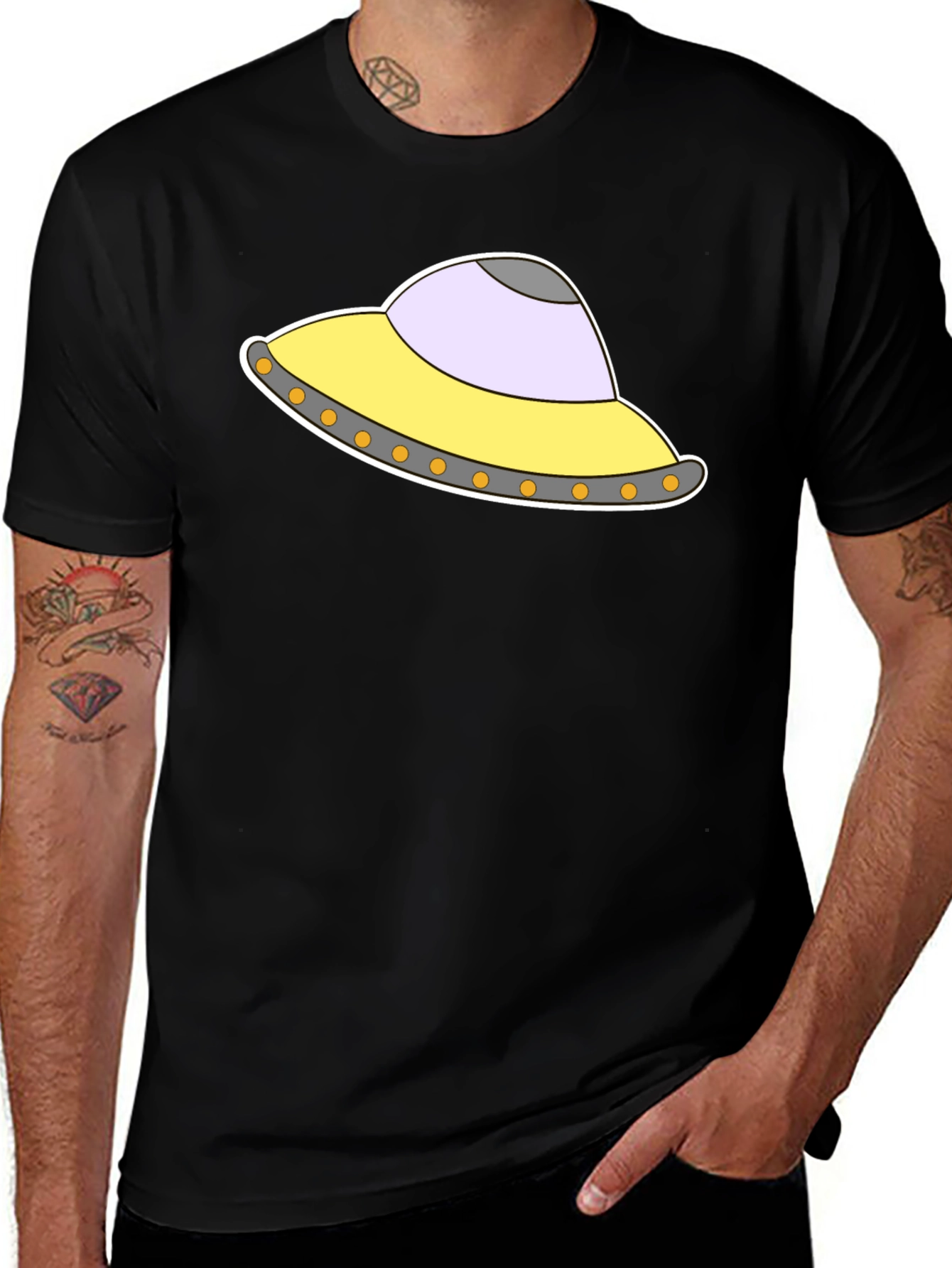 UFO Graphic Tee - Black Cotton Blend T-Shirt