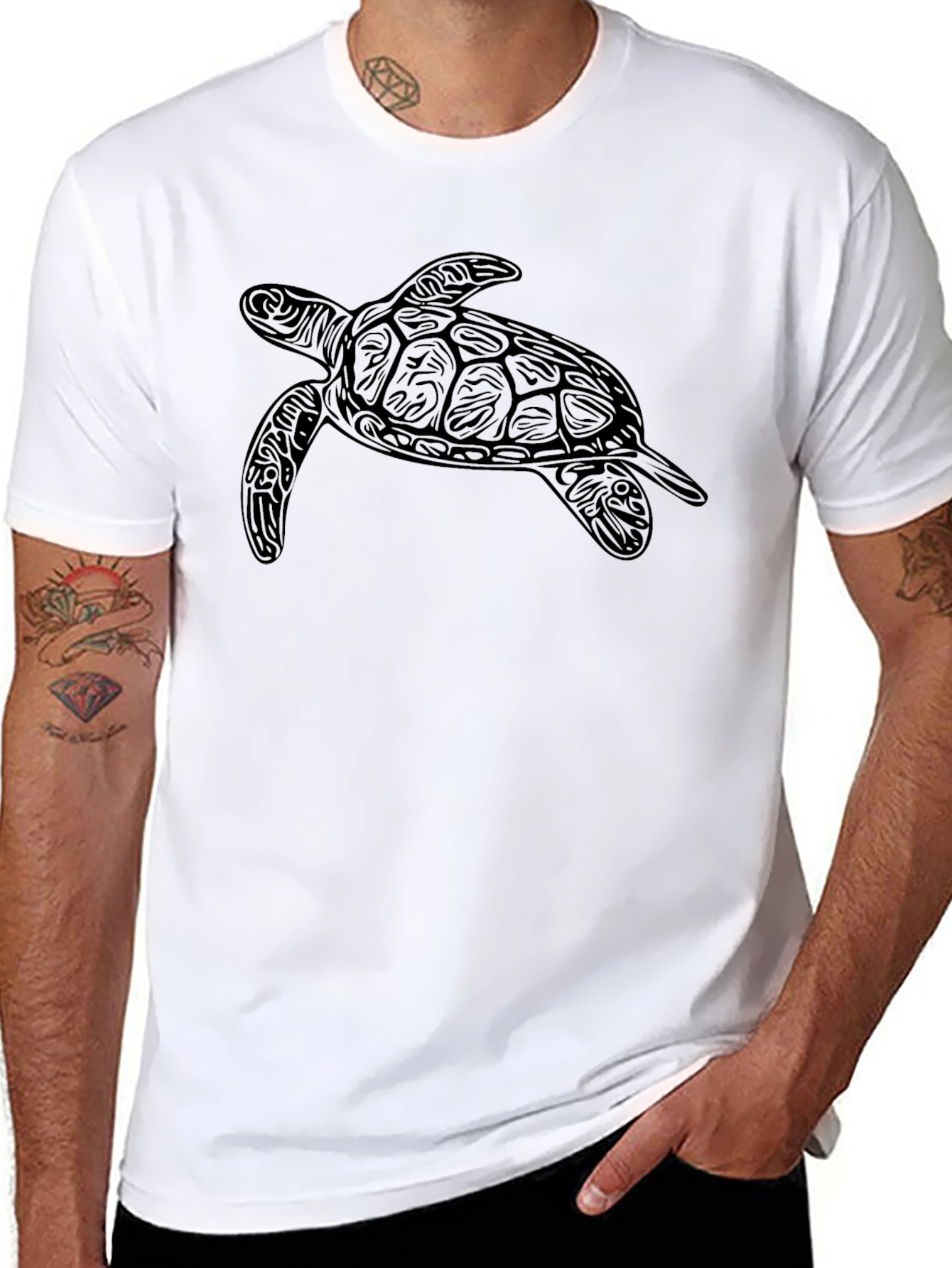 Mens Black Turtle Graphic T-Shirt