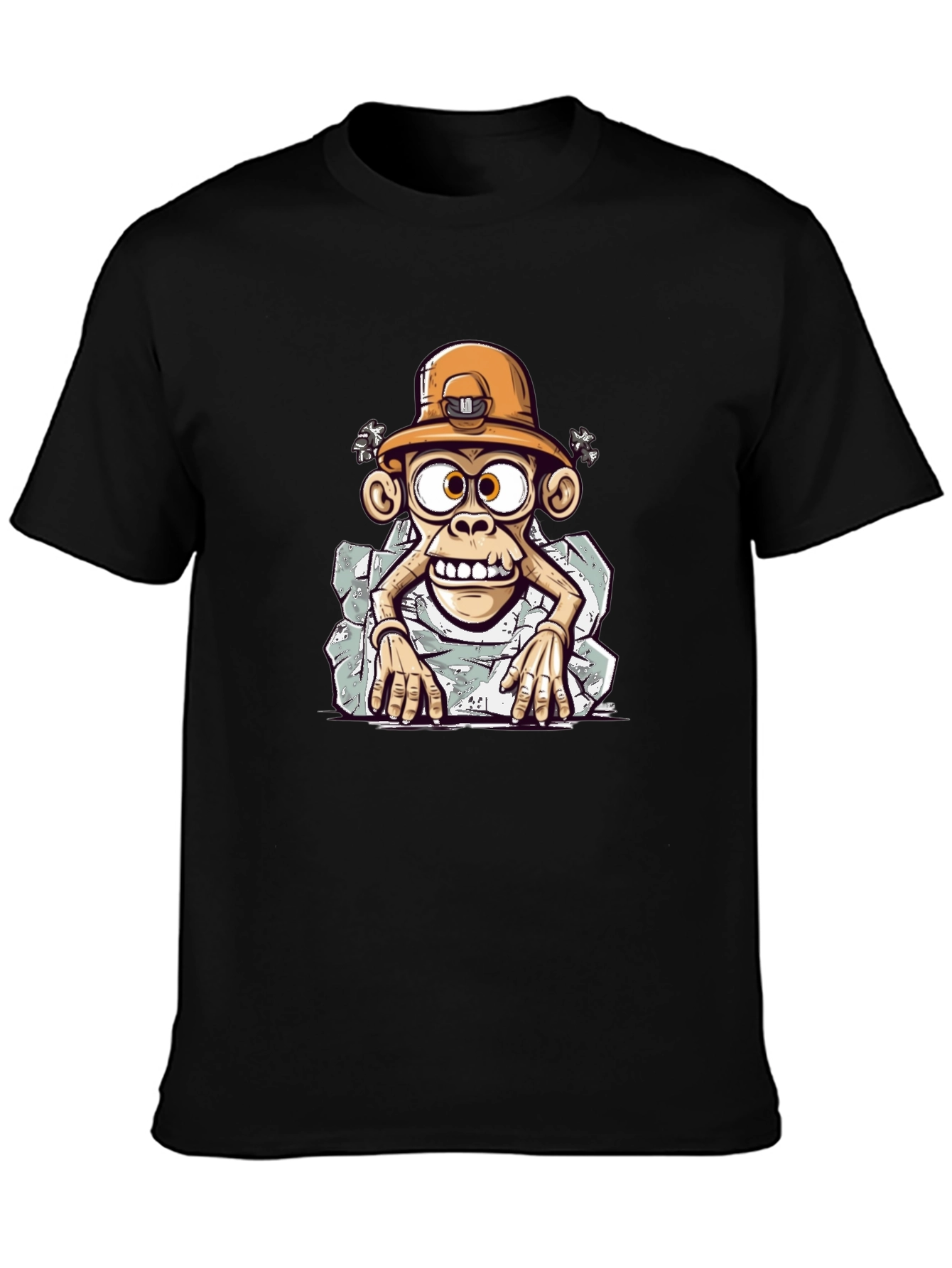 Cartoon Monkey Graphic Tee - Black Casual Shirt