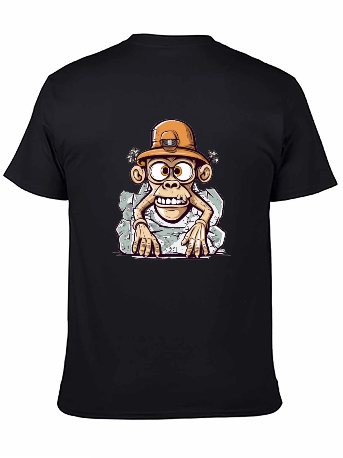 Cartoon Monkey Graphic Tee - Black Casual Shirt