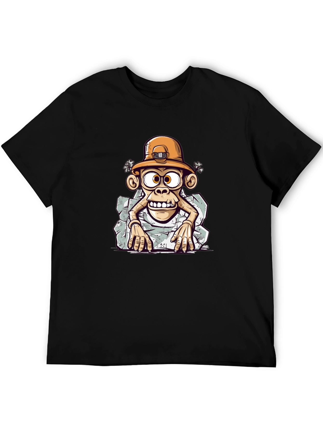 Cartoon Monkey Graphic Tee - Black Casual Shirt