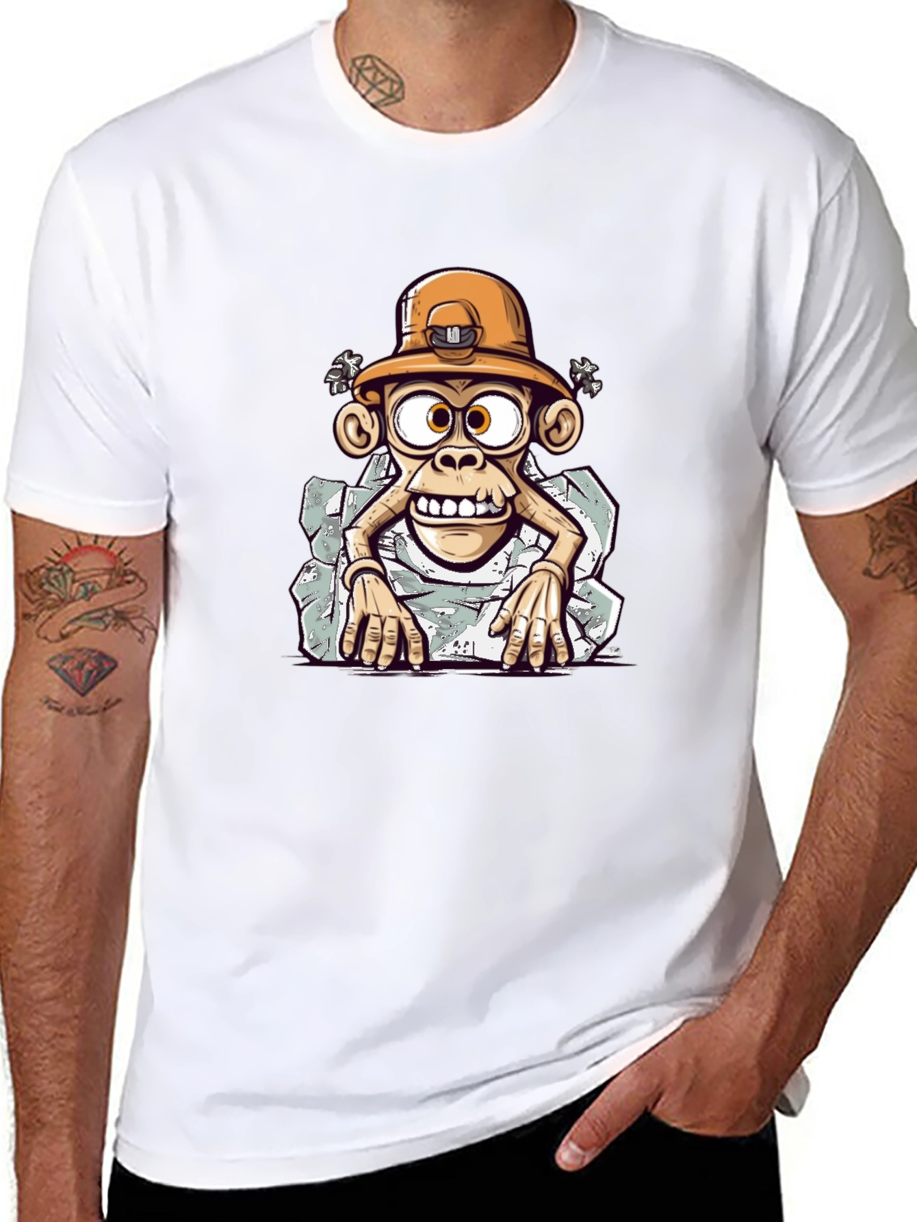 Cartoon Monkey Graphic Tee - Black Casual Shirt