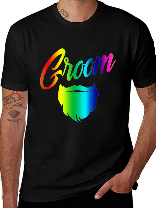 Groom Rainbow Beard Graphic Tee - Black Cotton T-Shirt