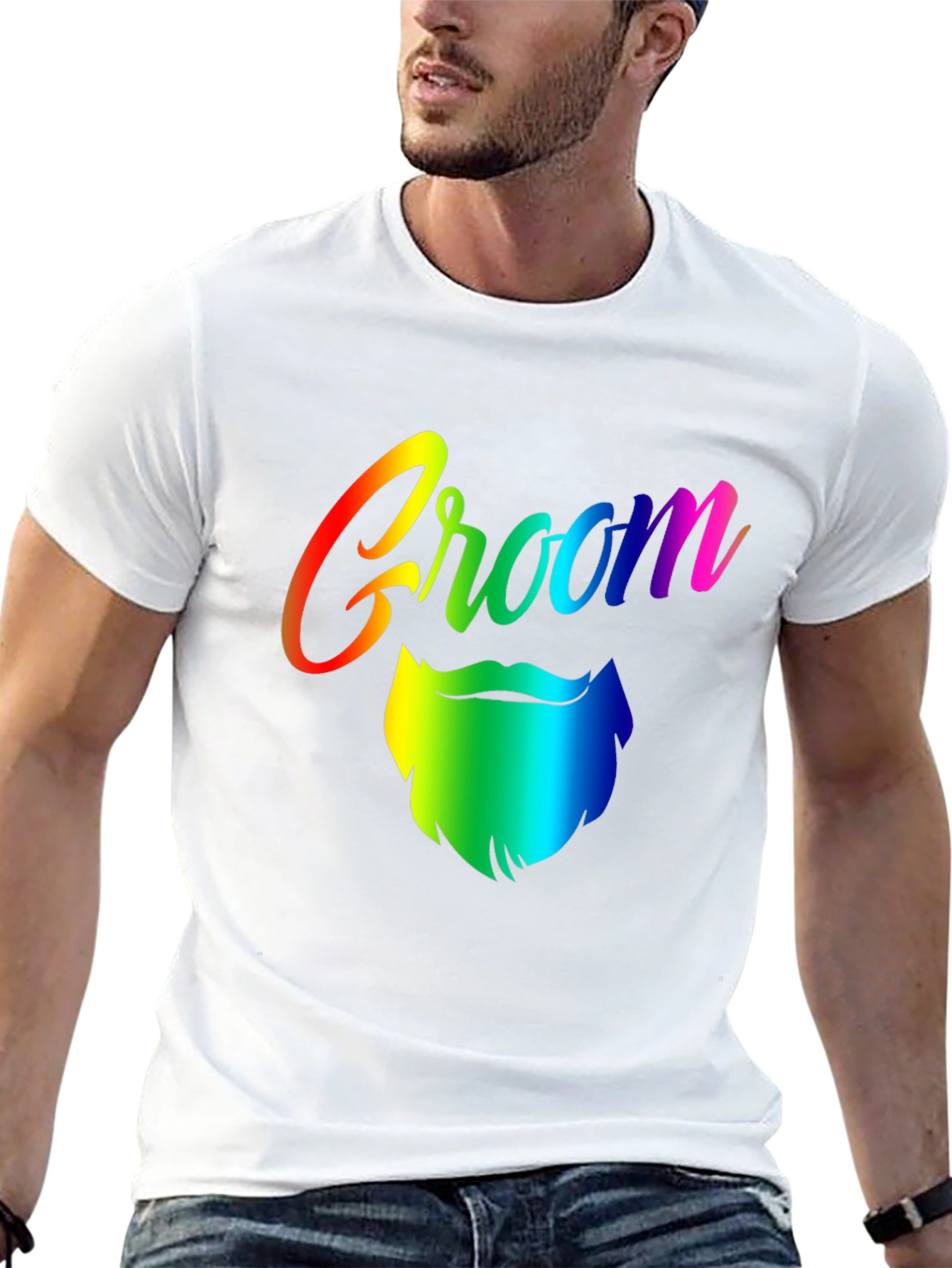 Groom Rainbow Beard Graphic Tee - Black Cotton T-Shirt