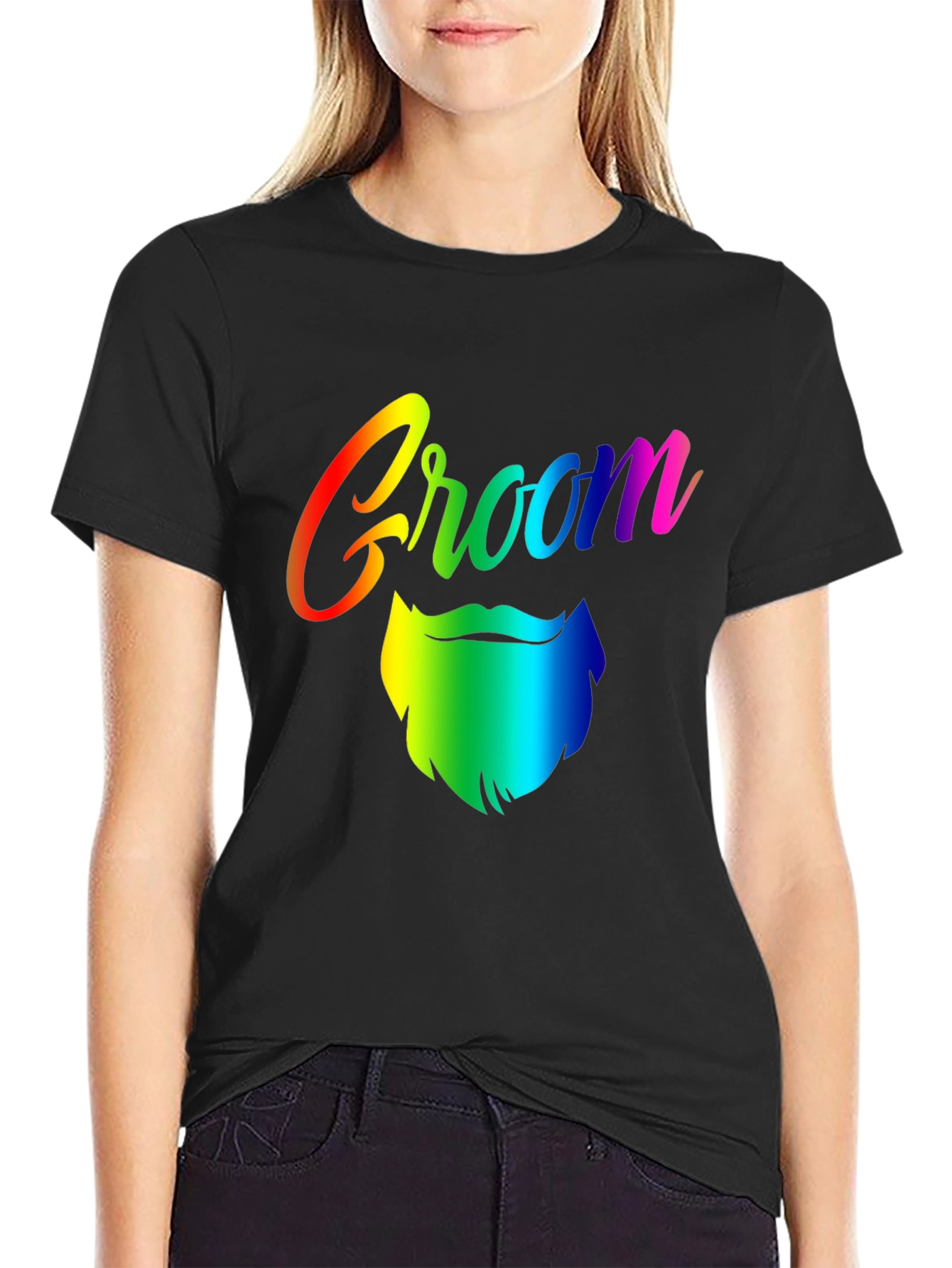 Groom Rainbow Beard Graphic Tee - Black Cotton T-Shirt