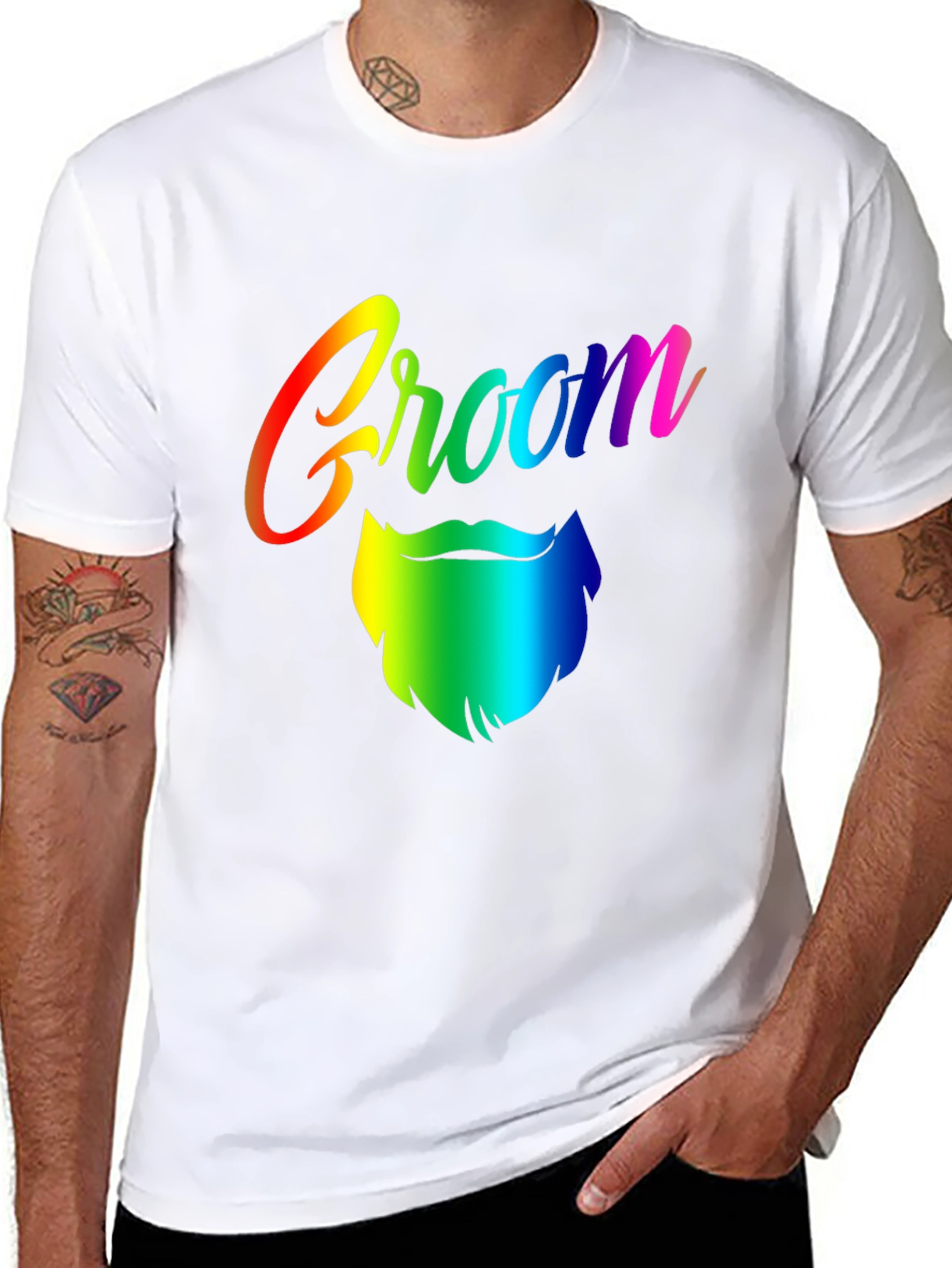 Groom Rainbow Beard Graphic Tee - Black Cotton T-Shirt