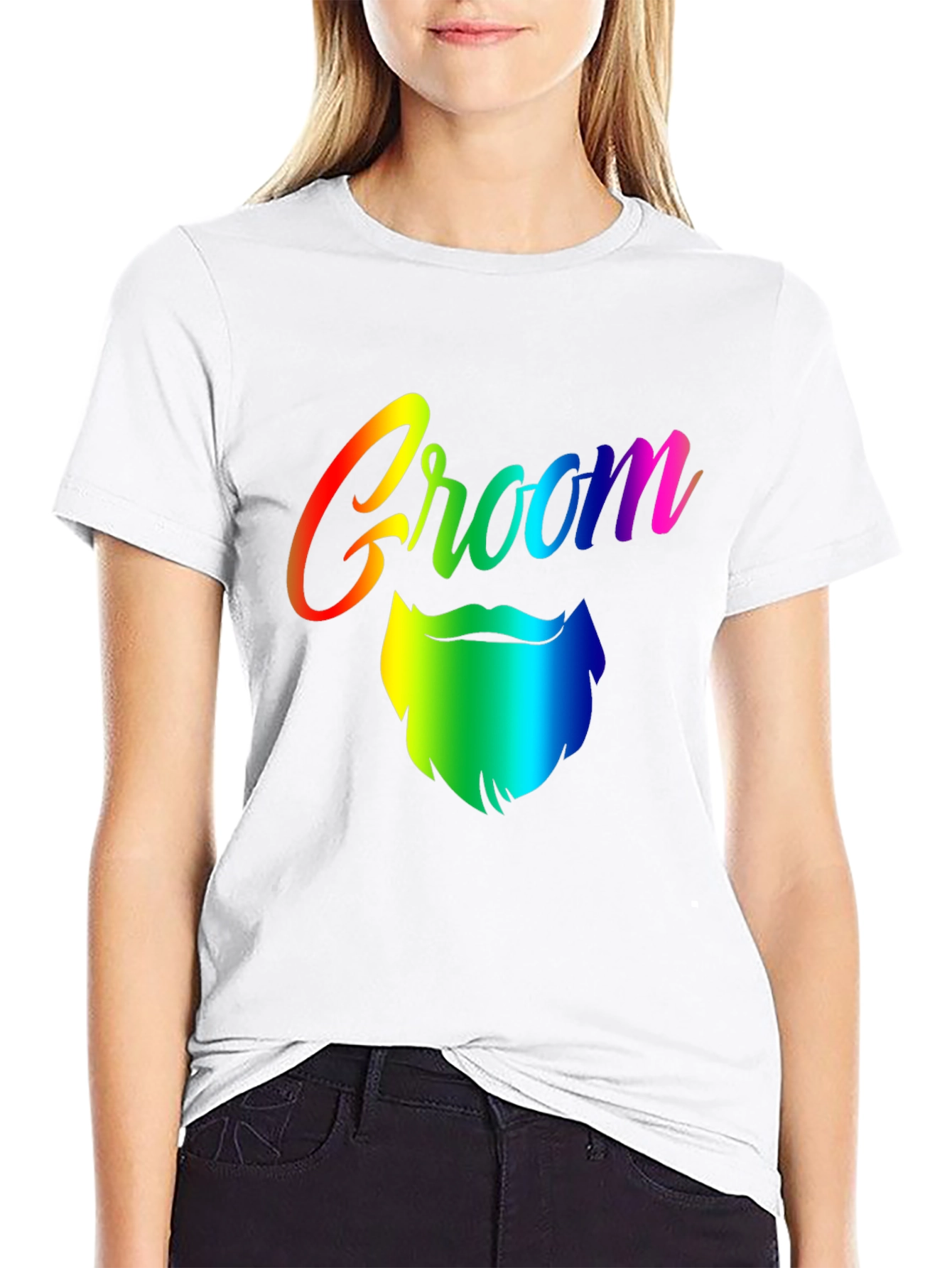 Groom Rainbow Beard Graphic Tee - Black Cotton T-Shirt