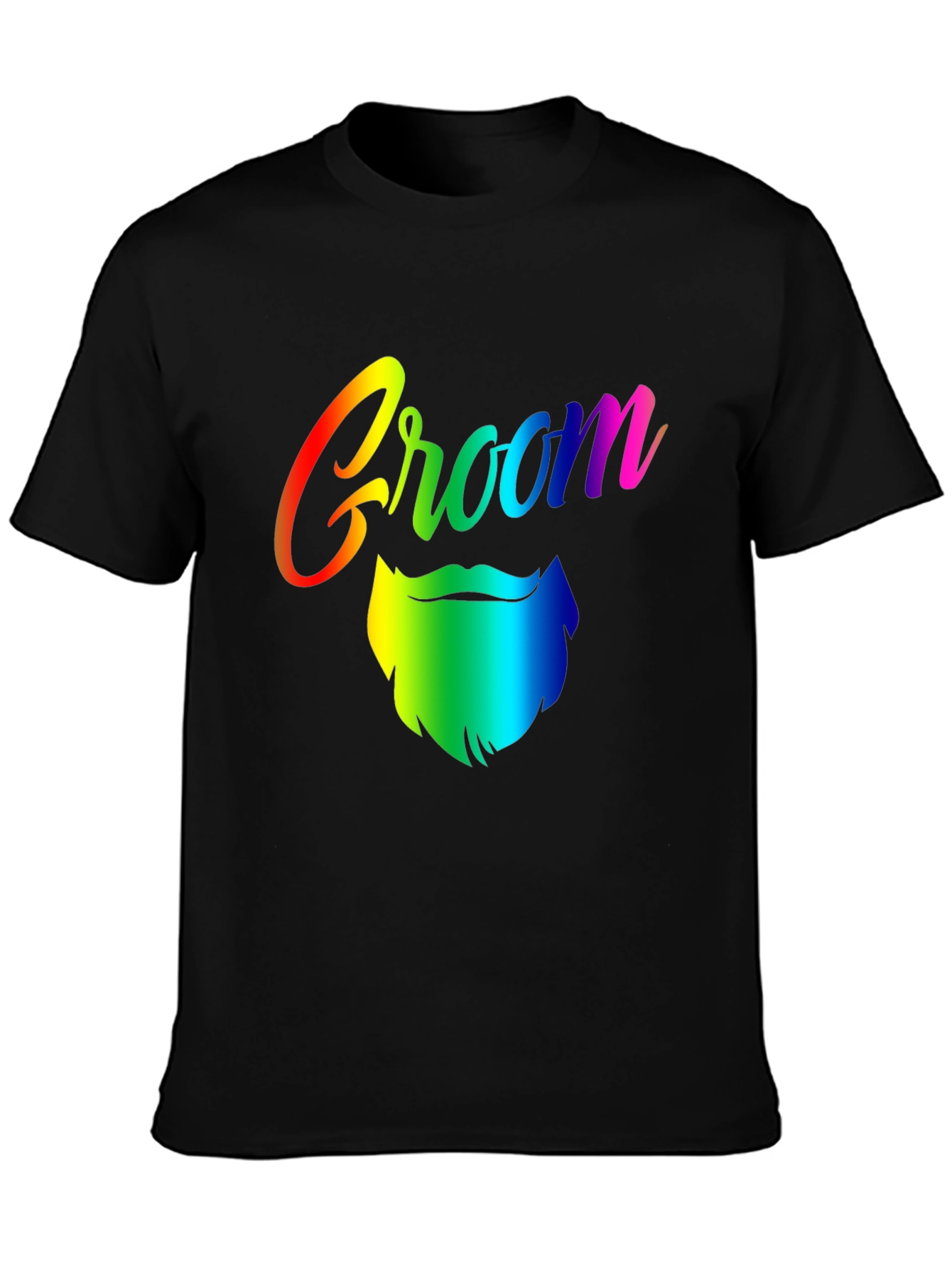 Groom Rainbow Beard Graphic Tee - Black Cotton T-Shirt