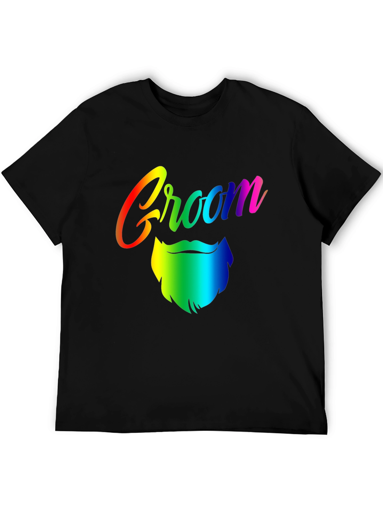 Groom Rainbow Beard Graphic Tee - Black Cotton T-Shirt
