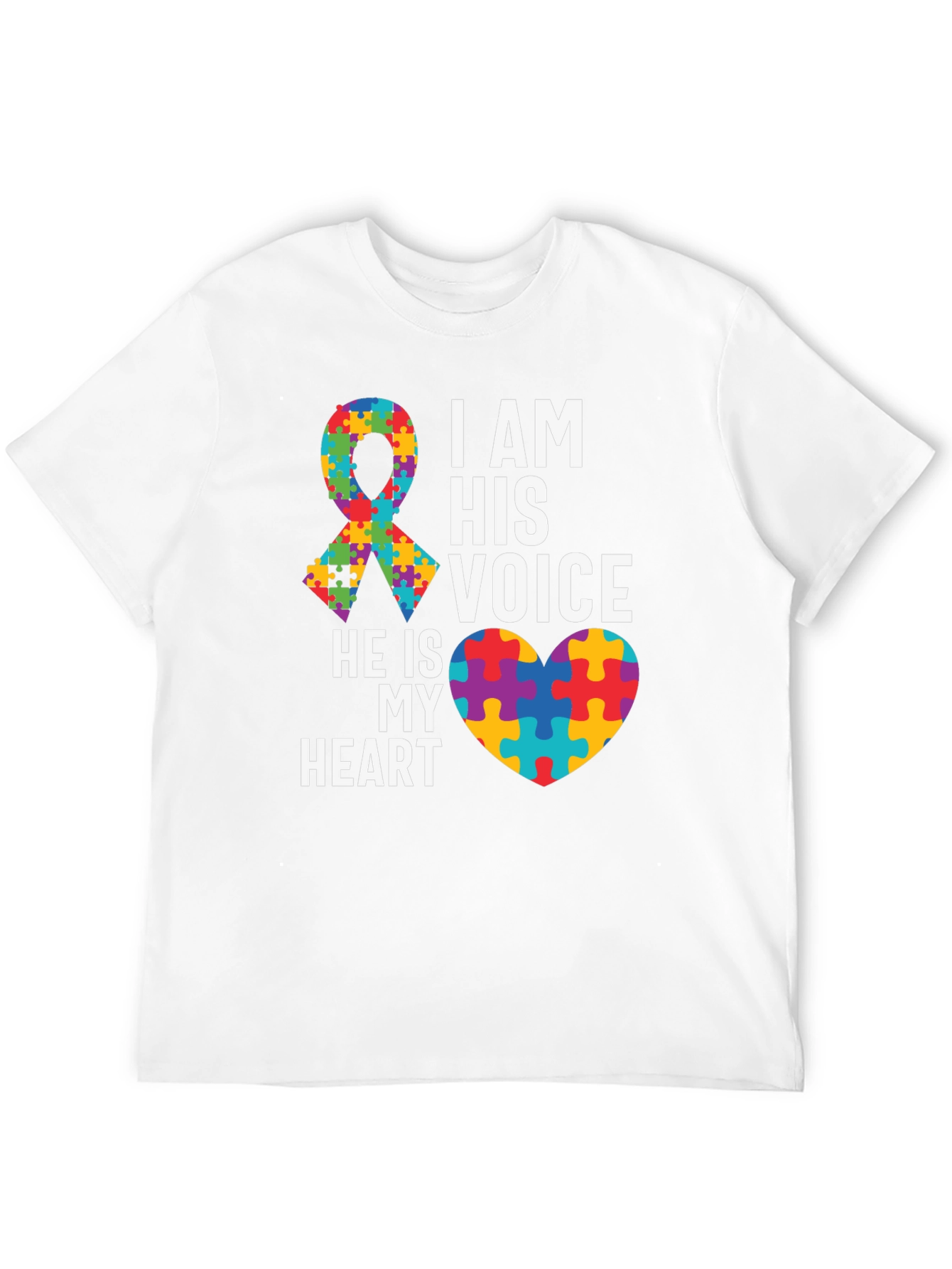 Autism Awareness T-Shirt - Puzzle Ribbon and Heart