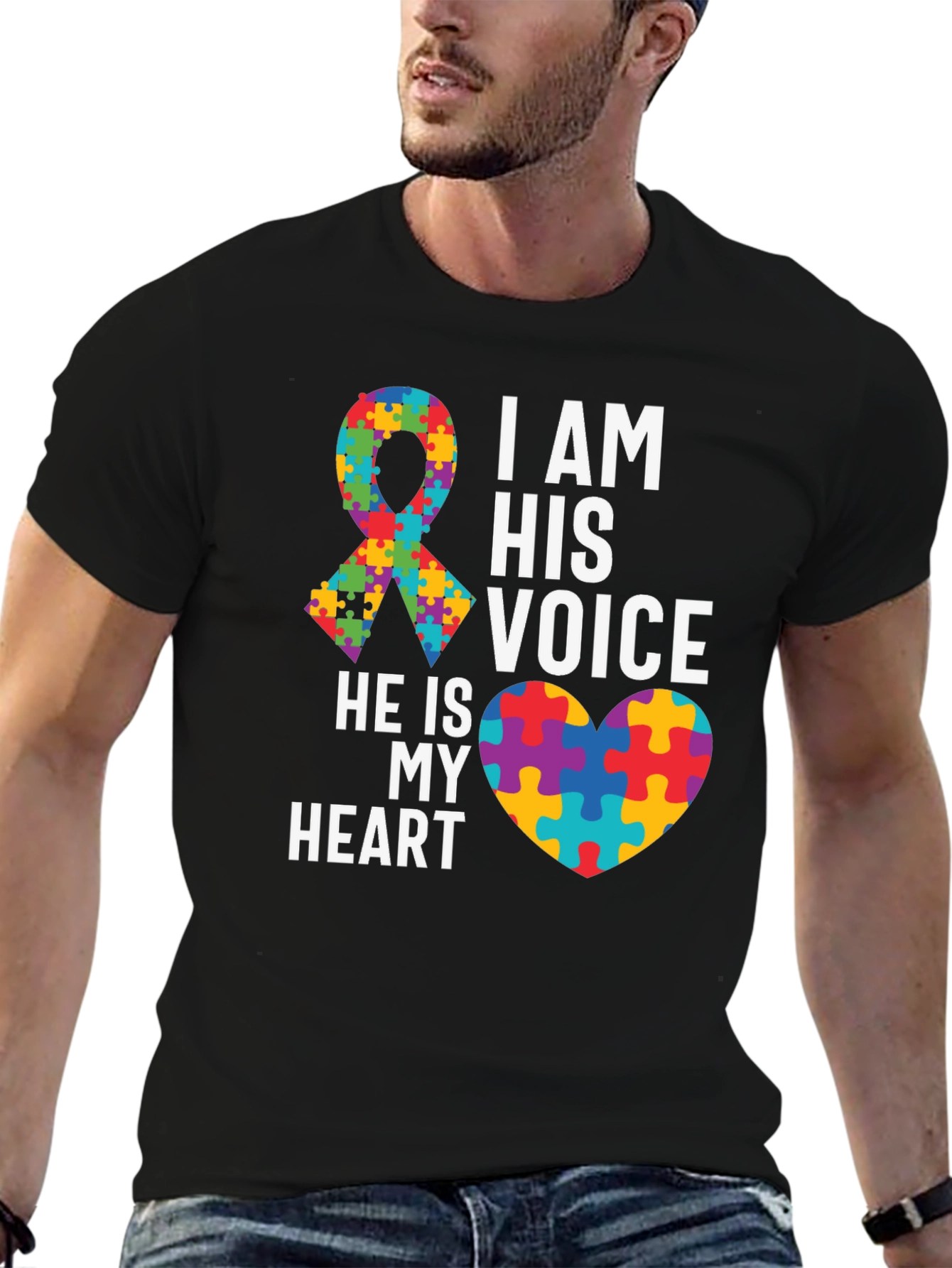 Autism Awareness T-Shirt - Puzzle Ribbon and Heart