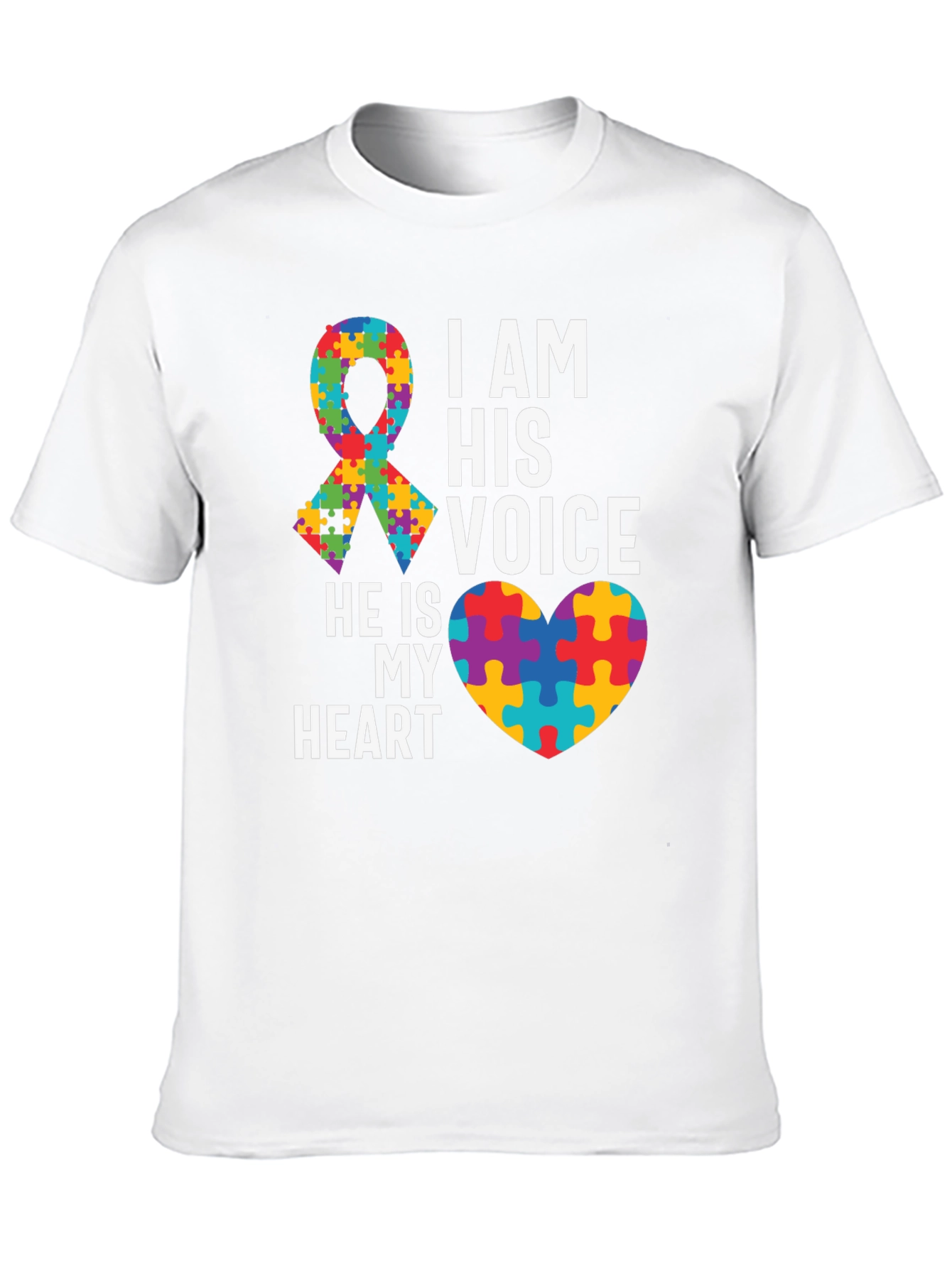 Autism Awareness T-Shirt - Puzzle Ribbon and Heart