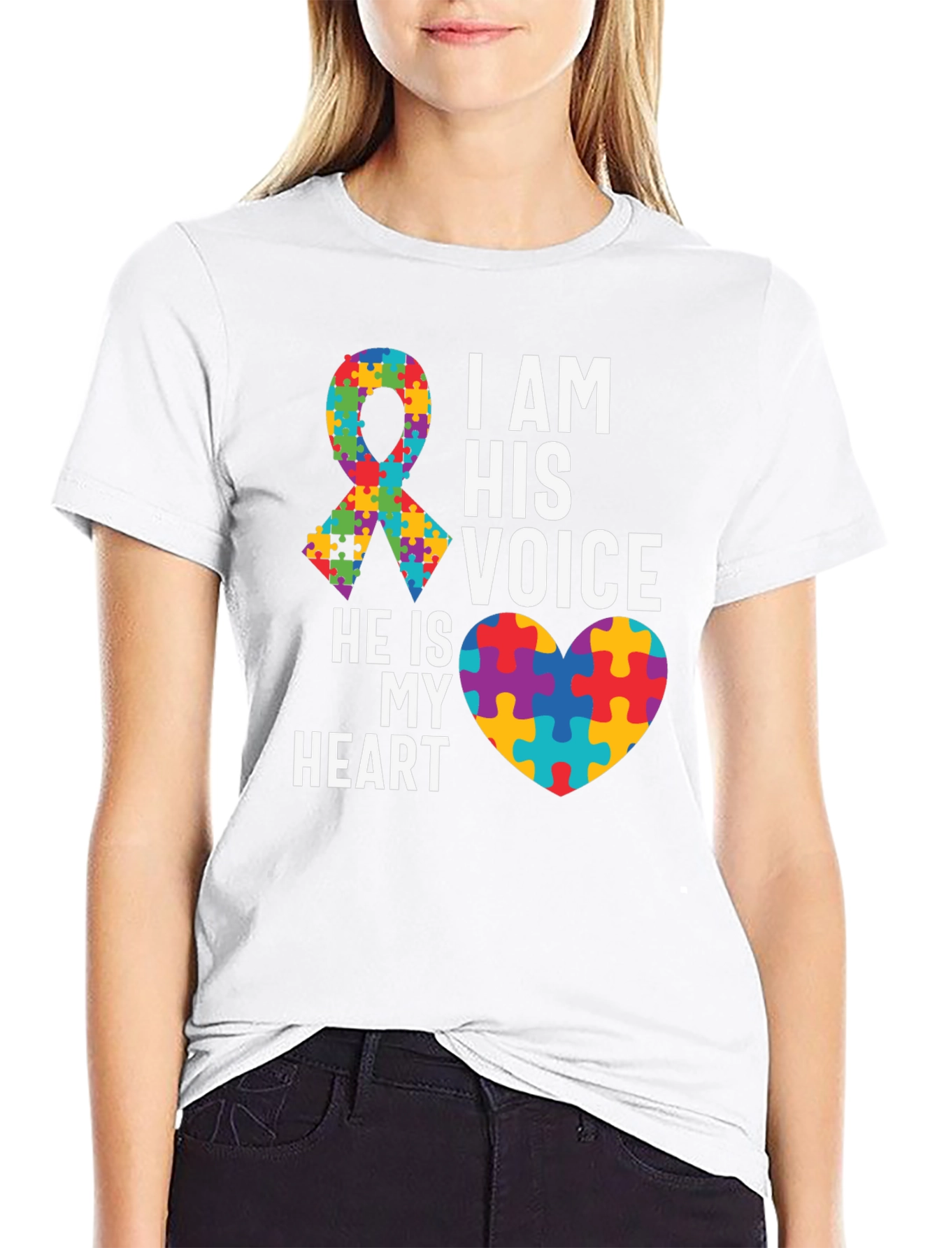 Autism Awareness T-Shirt - Puzzle Ribbon and Heart