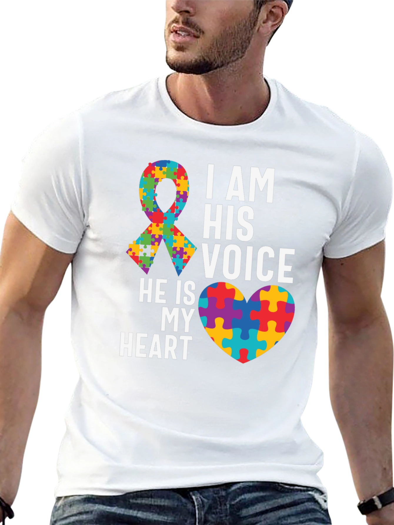 Autism Awareness T-Shirt - Puzzle Ribbon and Heart