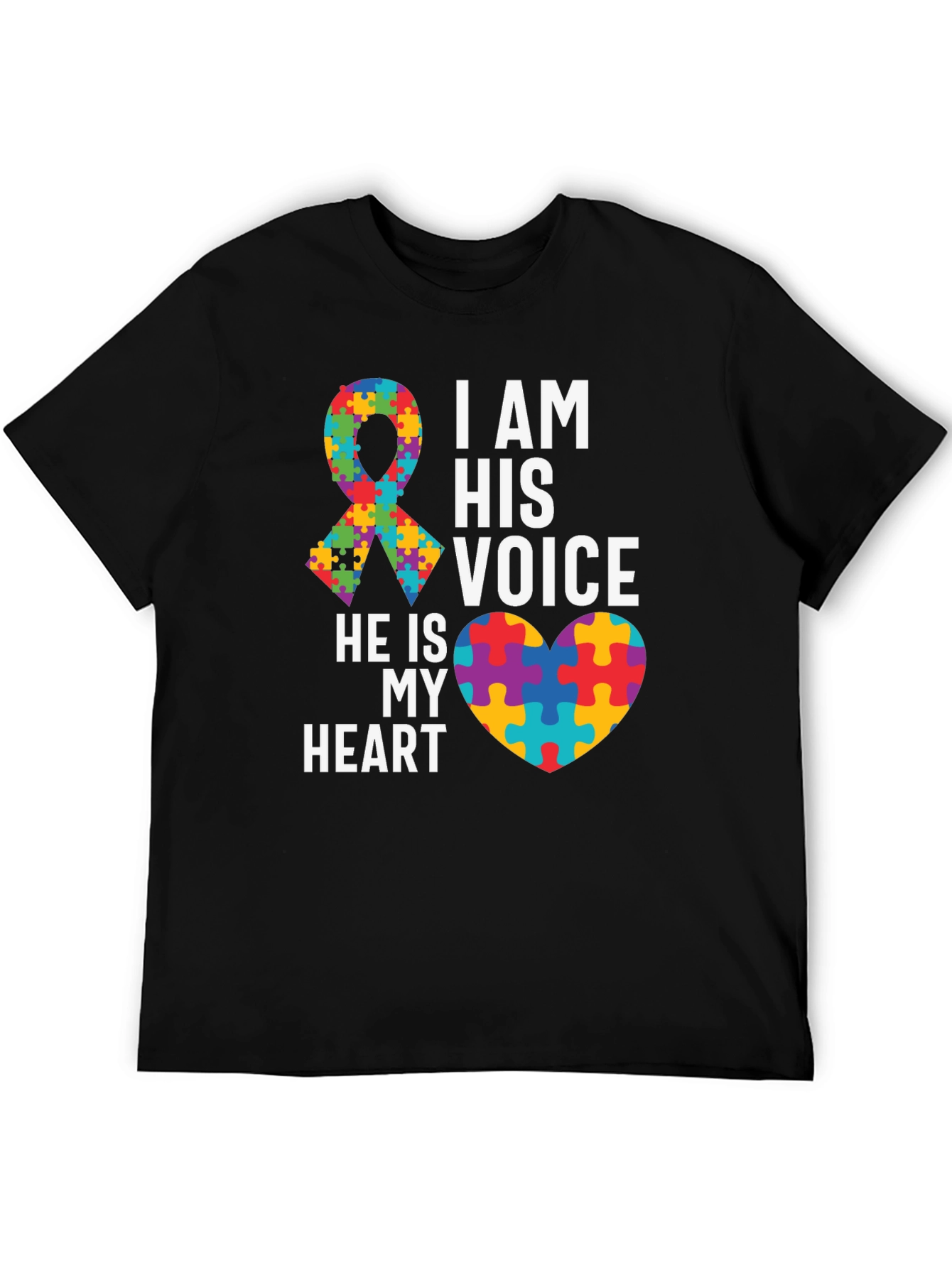 Autism Awareness T-Shirt - Puzzle Ribbon and Heart