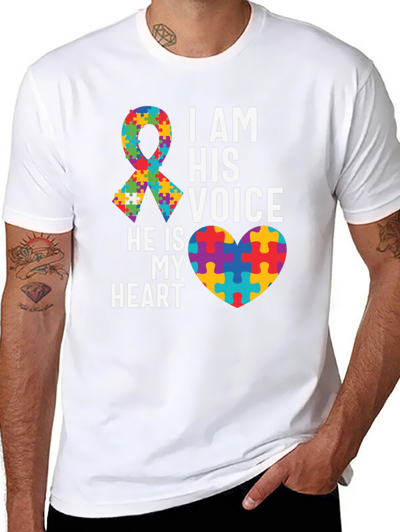 Autism Awareness T-Shirt - Puzzle Ribbon and Heart