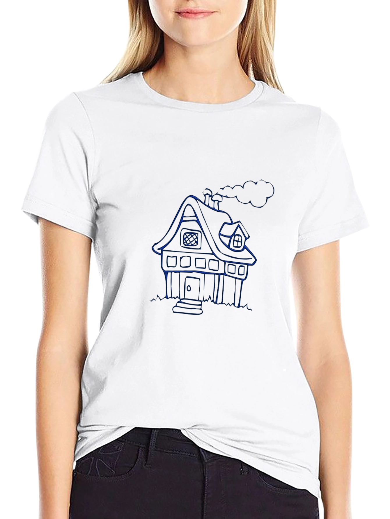 Blue House Graphic Black T-Shirt