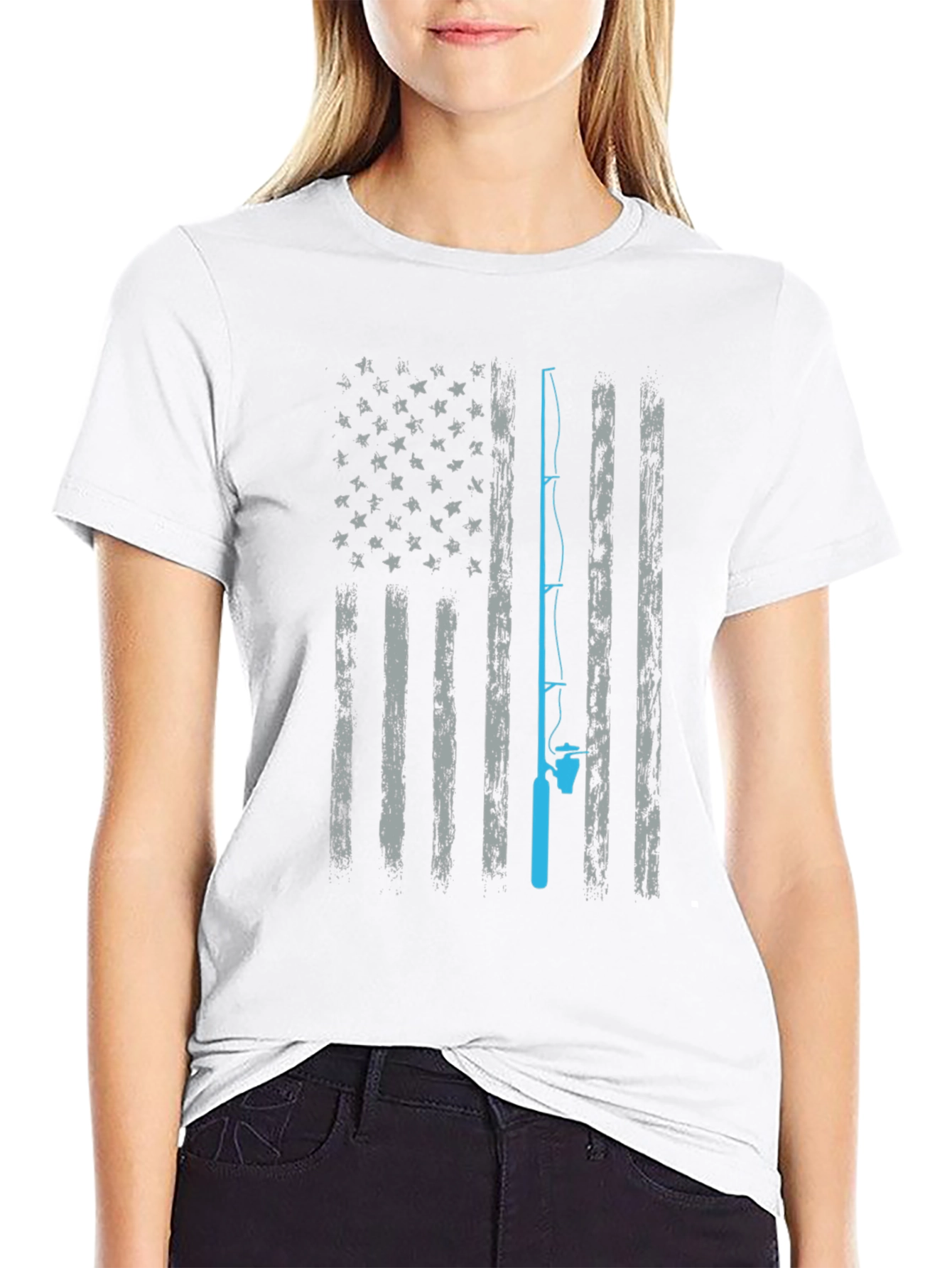Fishing American Flag Graphic T-Shirt