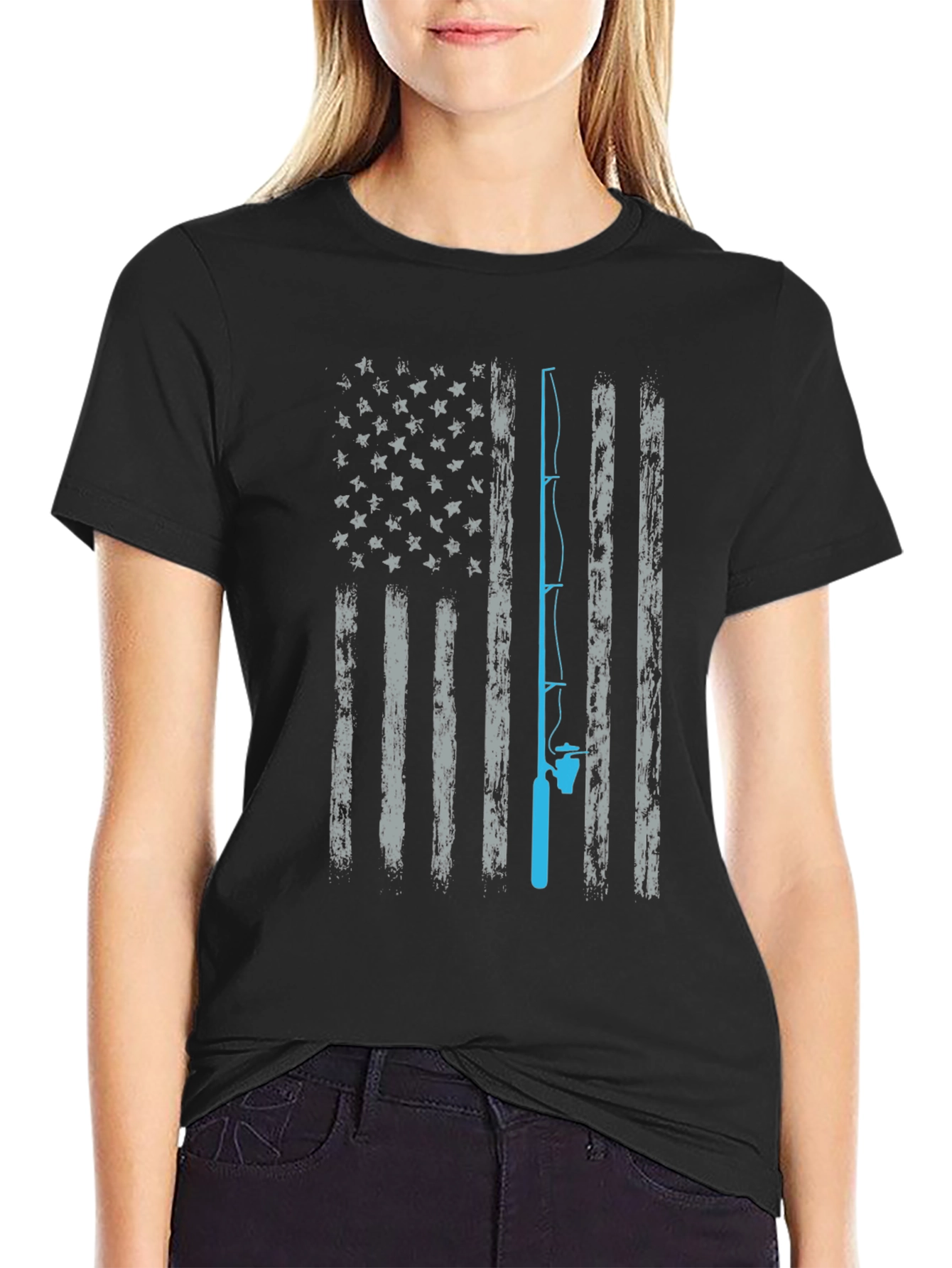 Fishing American Flag Graphic T-Shirt