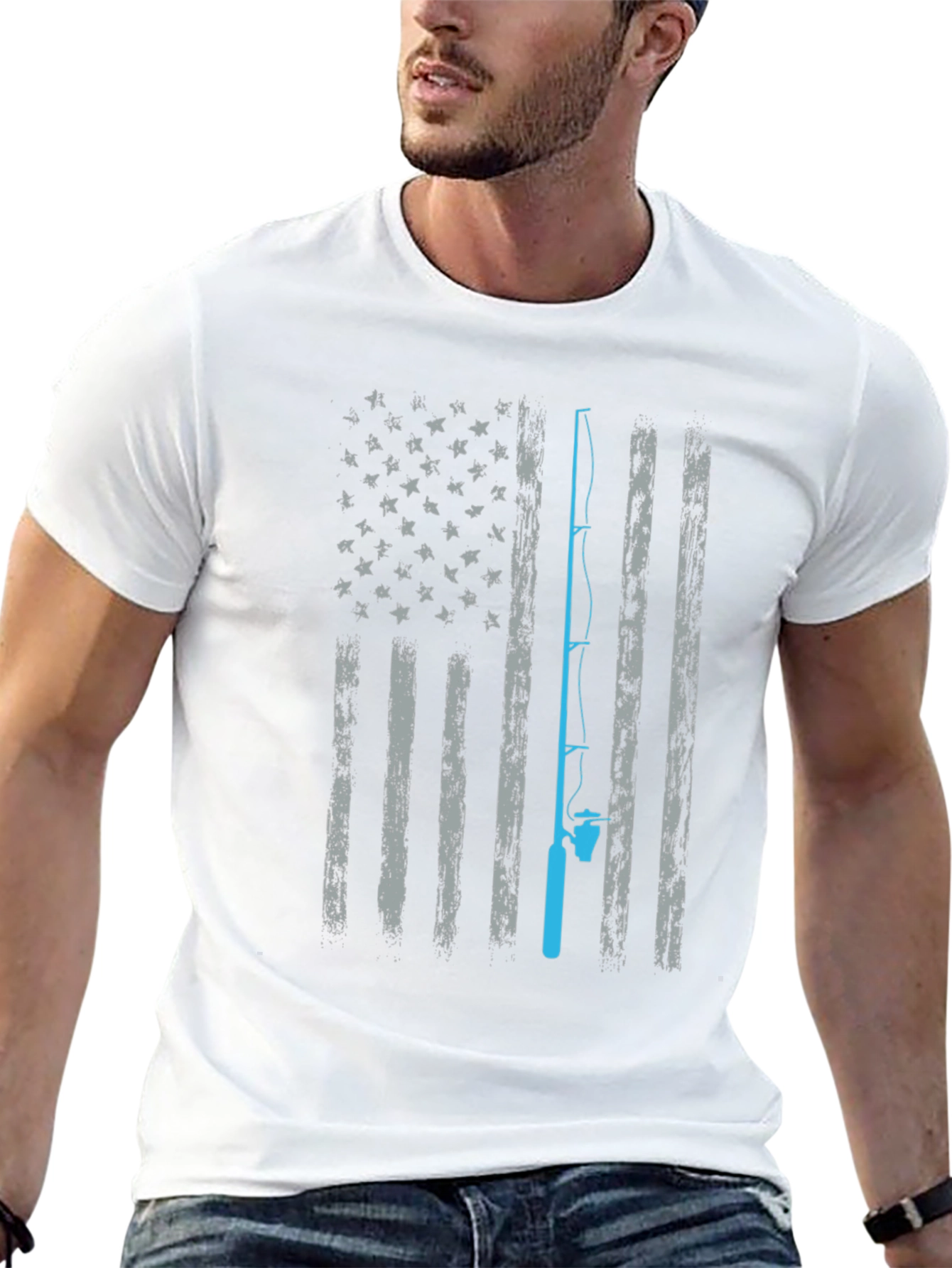Fishing American Flag Graphic T-Shirt