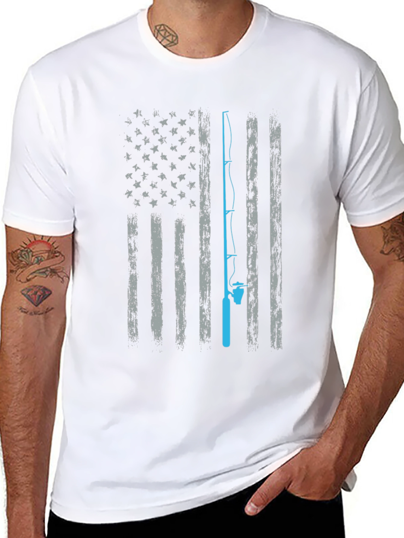 Fishing American Flag Graphic T-Shirt